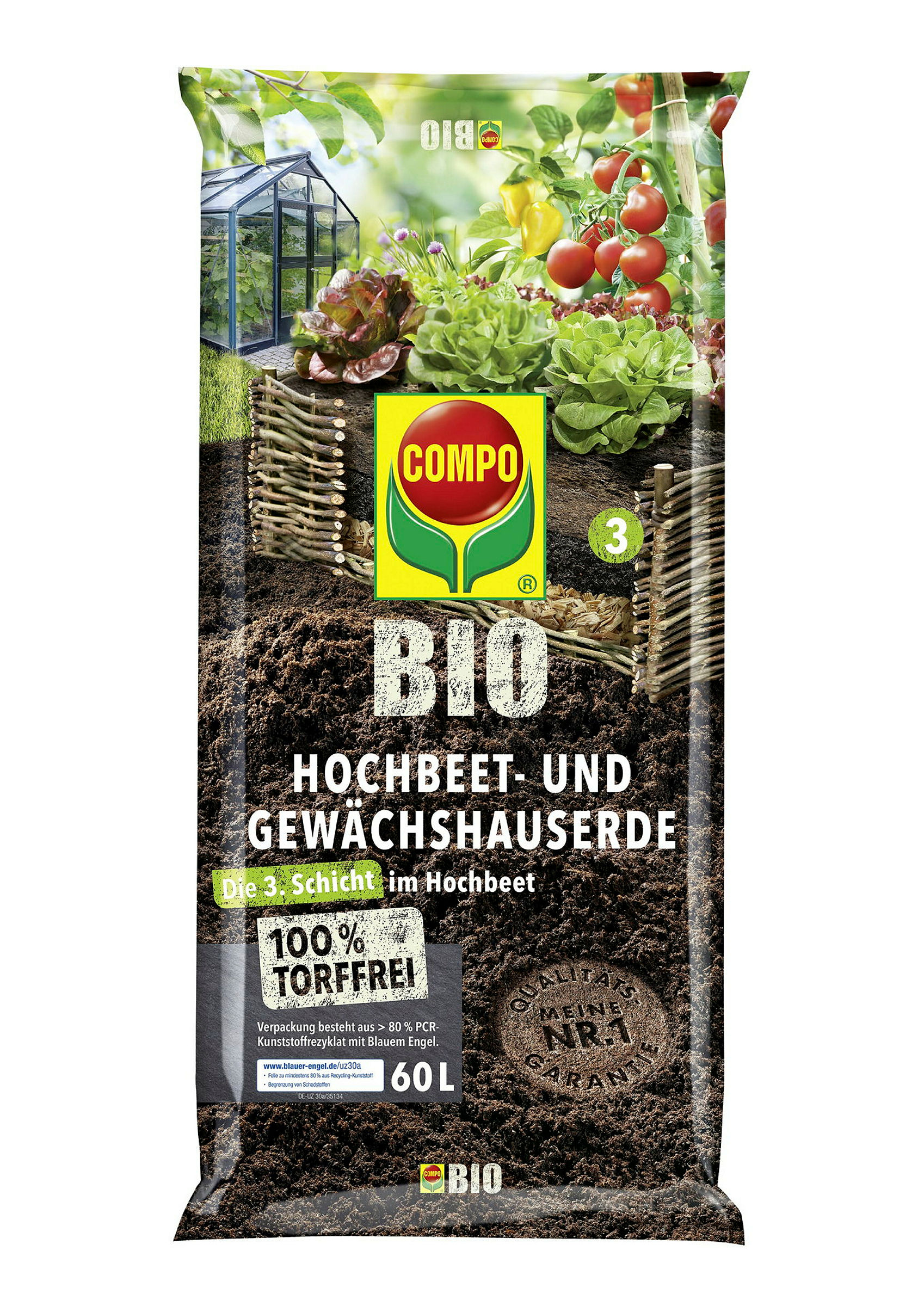 COMPO BIO Hochbeet- undGewächshauserde, 60 L
