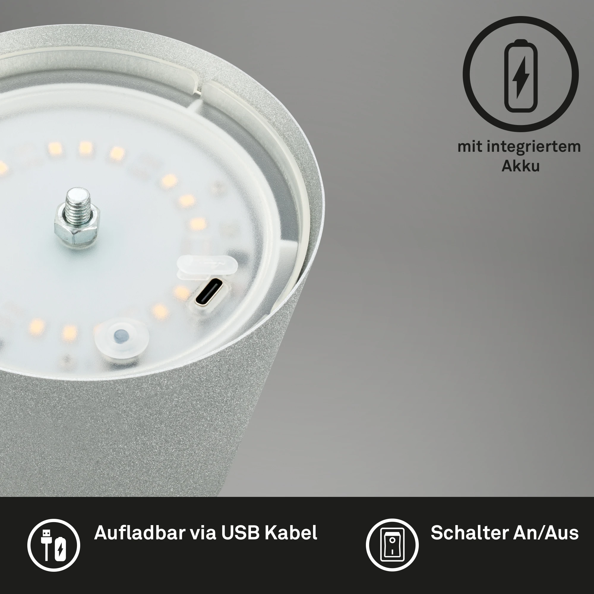 KIKI LED Akku Tischleuchte, IP44, 2,5W, Chrom matt