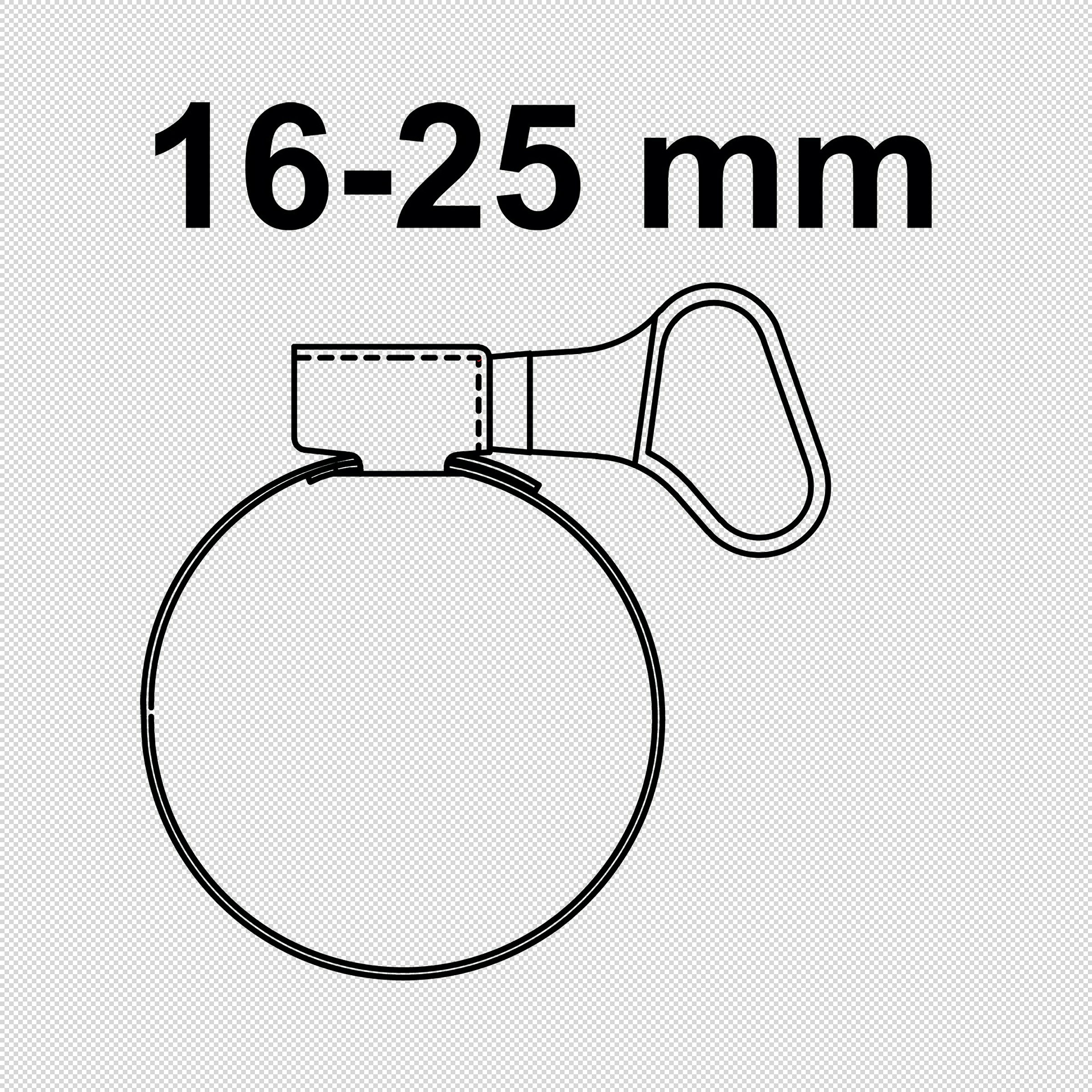 Schlauchklemme 9 mm Bandbreite, Edelstahl, 16 - 25 mm, mit Flügelgriff (2x)