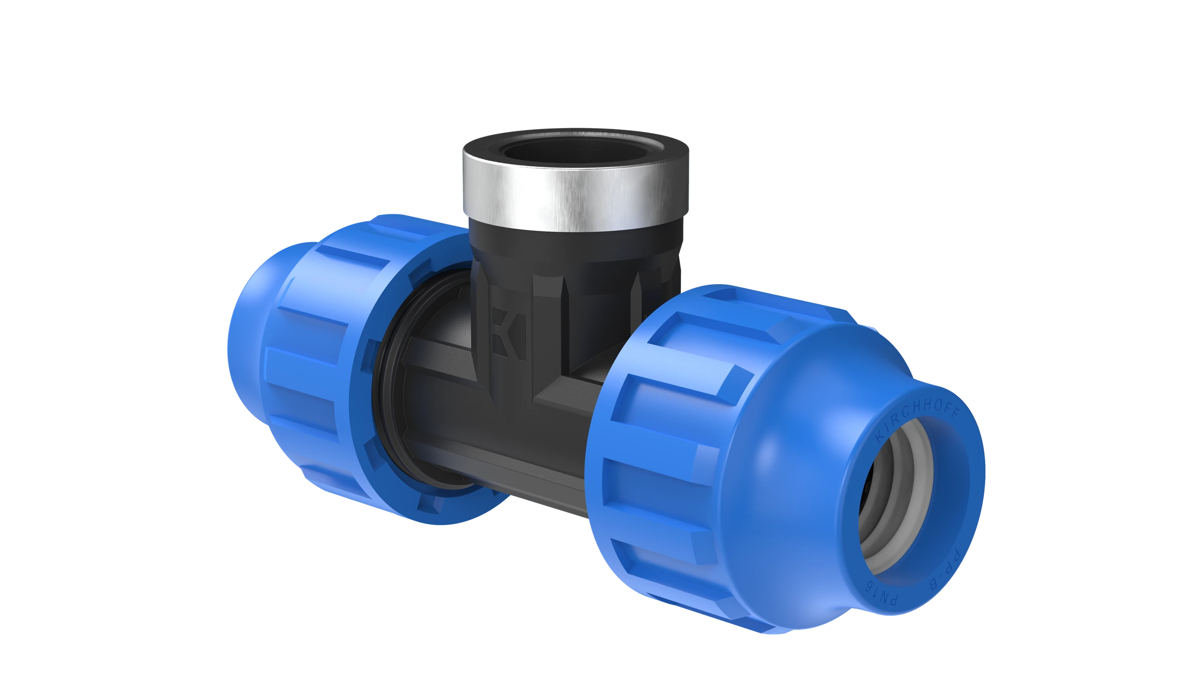 PP T-Stück, 20 mm x 1/2''IG x 20 mm, Klemmfitting für HDPE