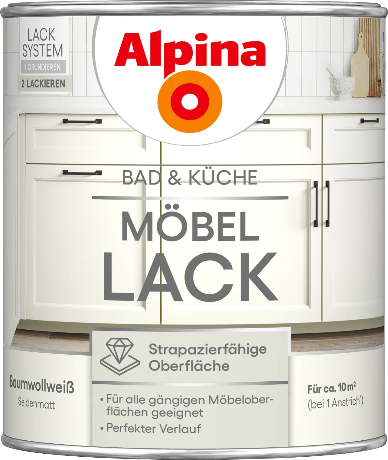 Alpina Bad & Küche Möbel-Lack Baumwollweiß SM 0,75L