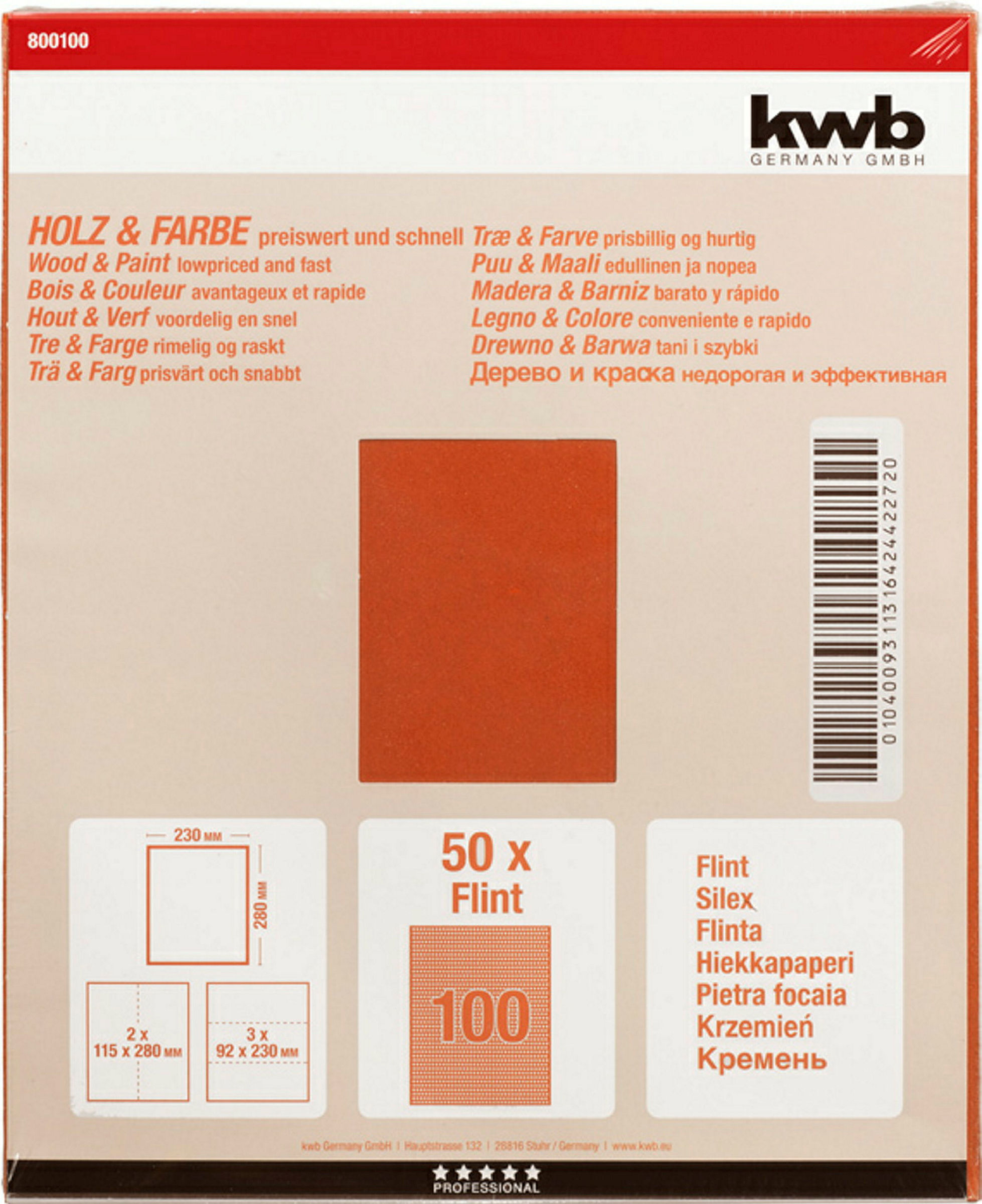 Schleifpapier HOLZ & FARBE, Flint, 230 x 280 mm, K 100