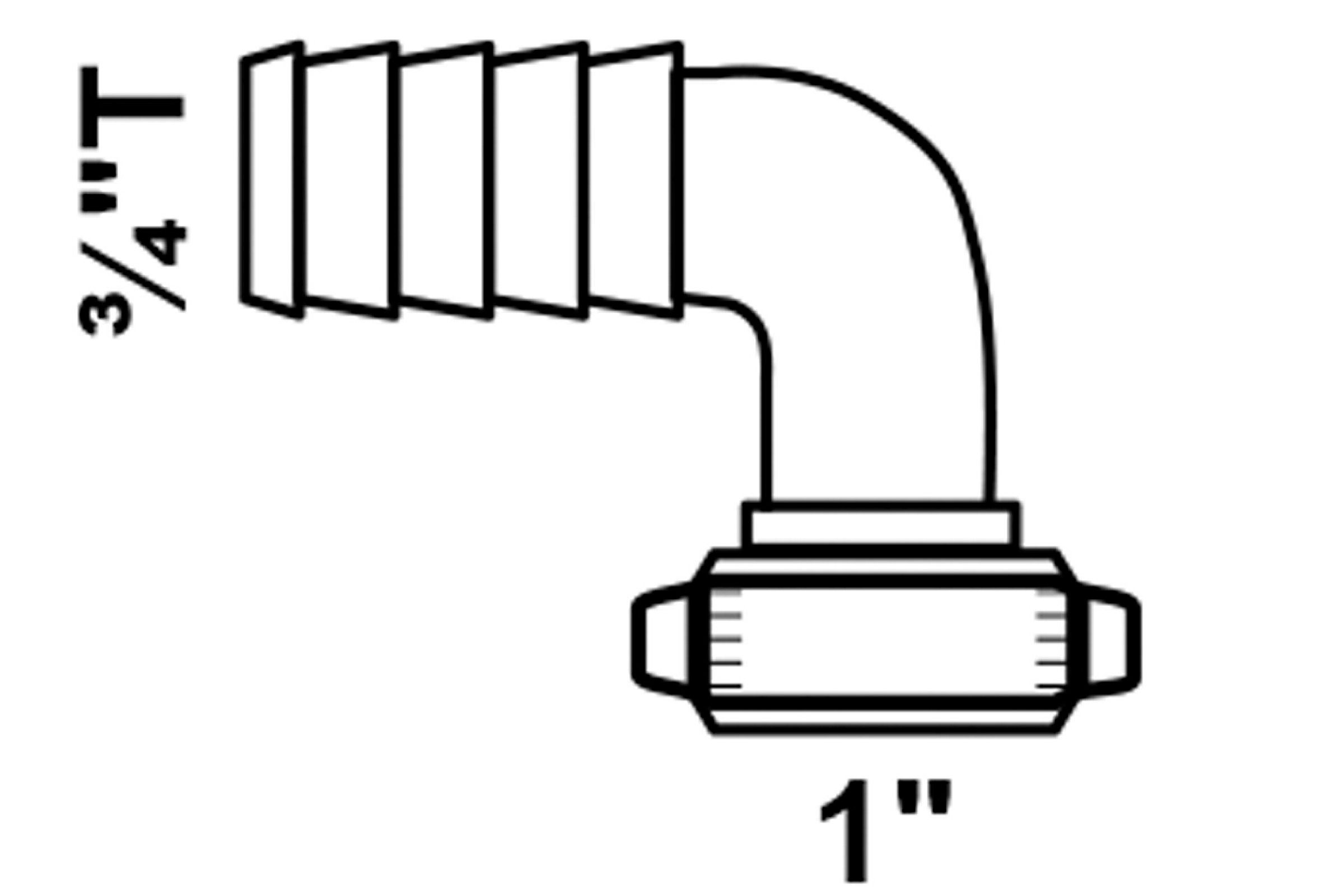 MS Halbe Winkel-Schlauchverschraubung, blank, 1''M x 3/4''T