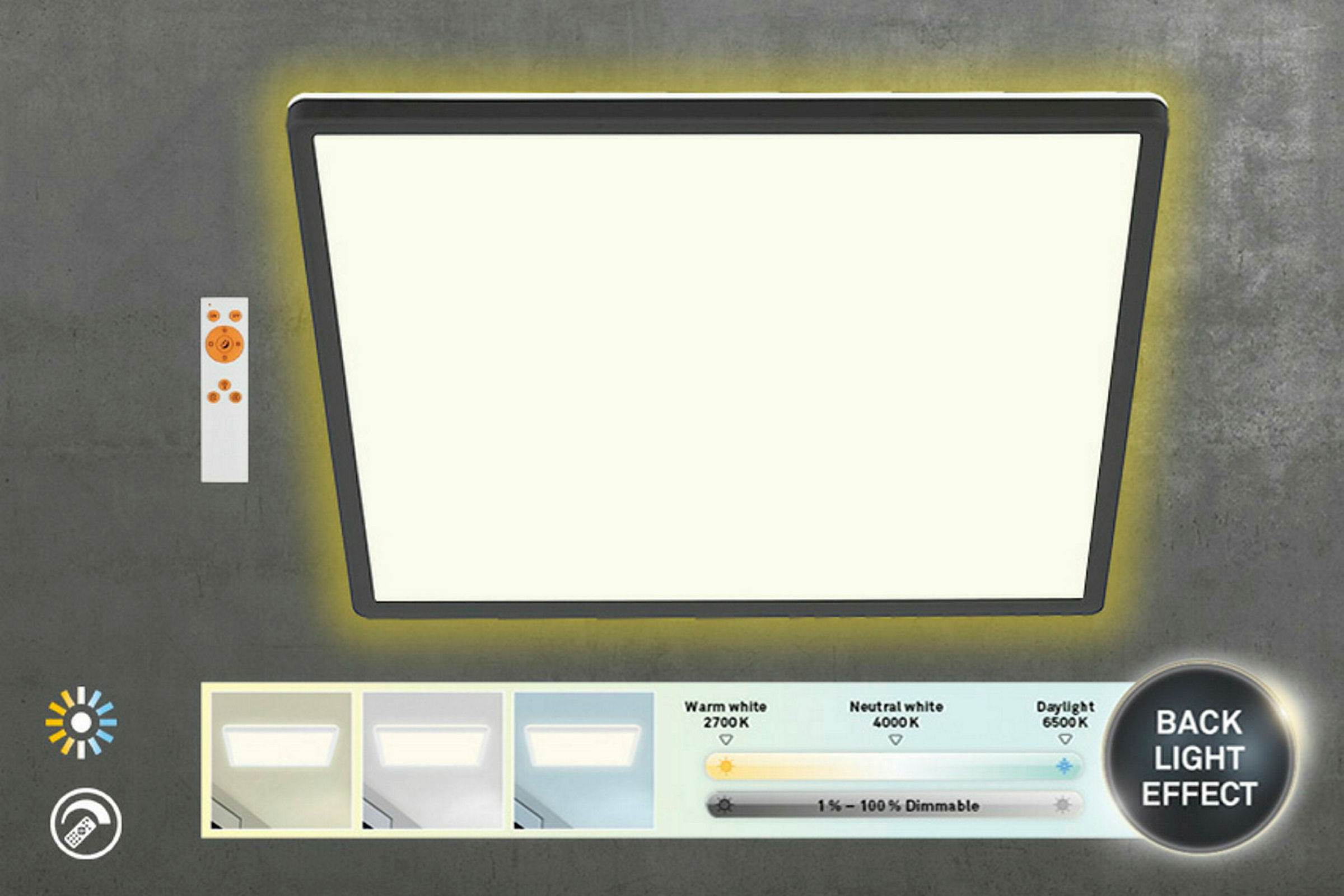 Ultraflaches CCT LED Panel,schwarz, 1xLED/22W