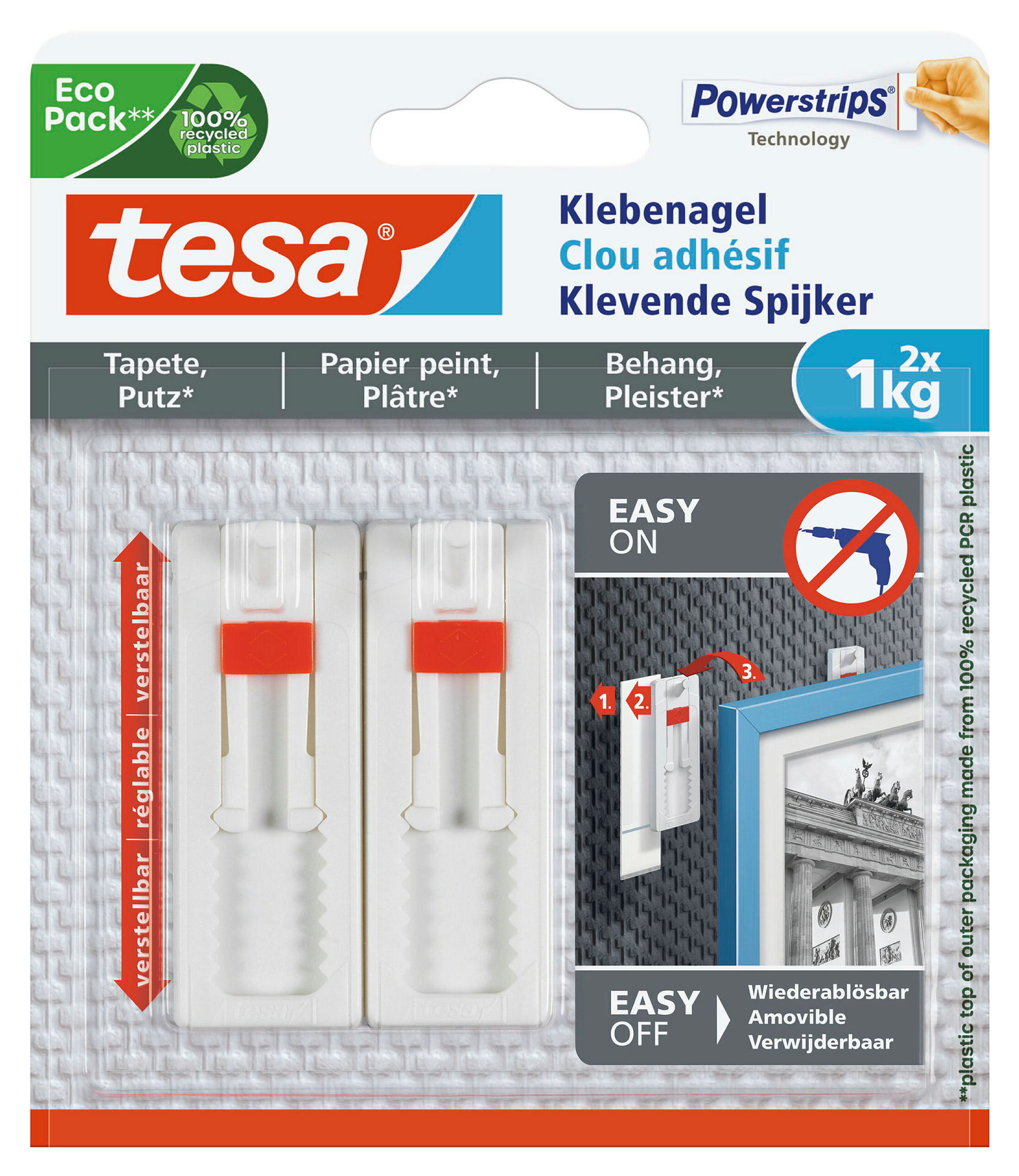 Verstellbarer Klebenagel für Tapeten und Putz (1kg), 2 Stück