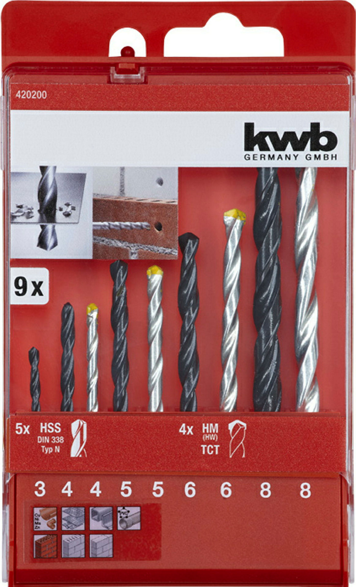 Kombi-Bohrersatz, 9-tlg., Metall- und Steinbohrer