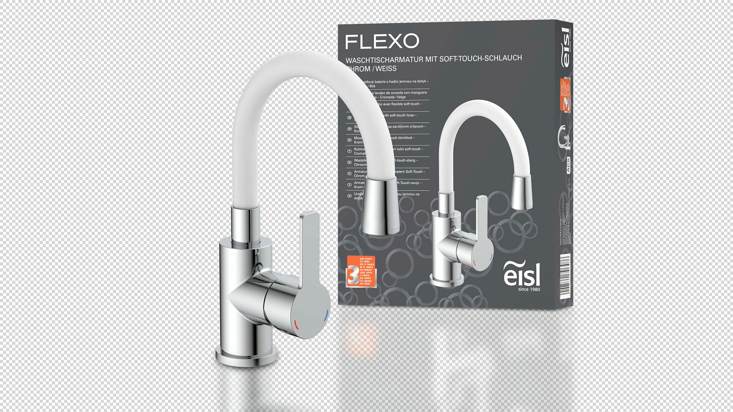 FLEXO Waschtischarmatur, Chrom/Weiß, mit flexiblem Auslauf