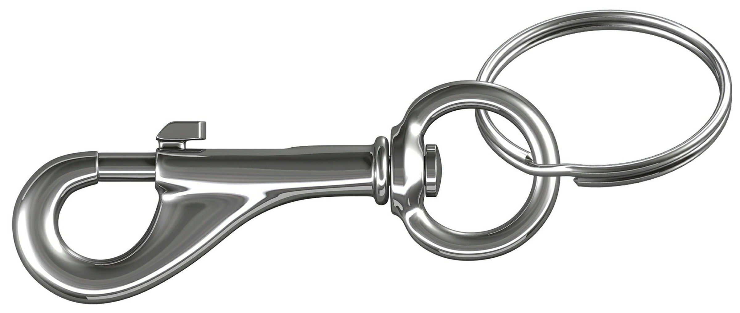 Zinkdruckguss-Karabinerhaken mit Wirbel, vernickelt (SB-Box) 70 mm