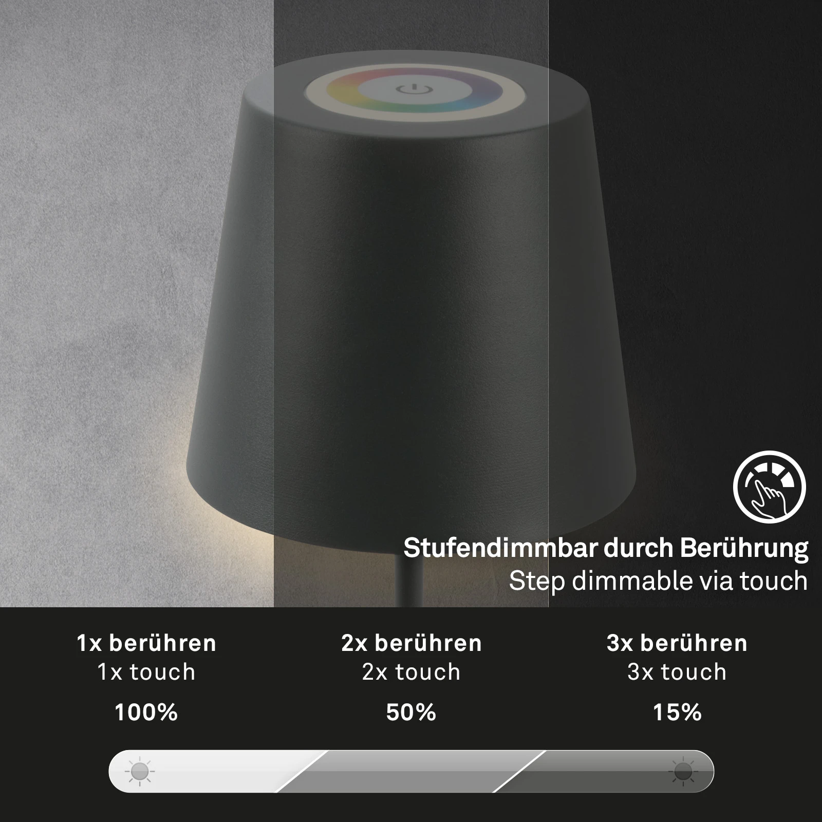 RGB/W Akku Tischleuchte, IP44, 2,5W, Anthrazit