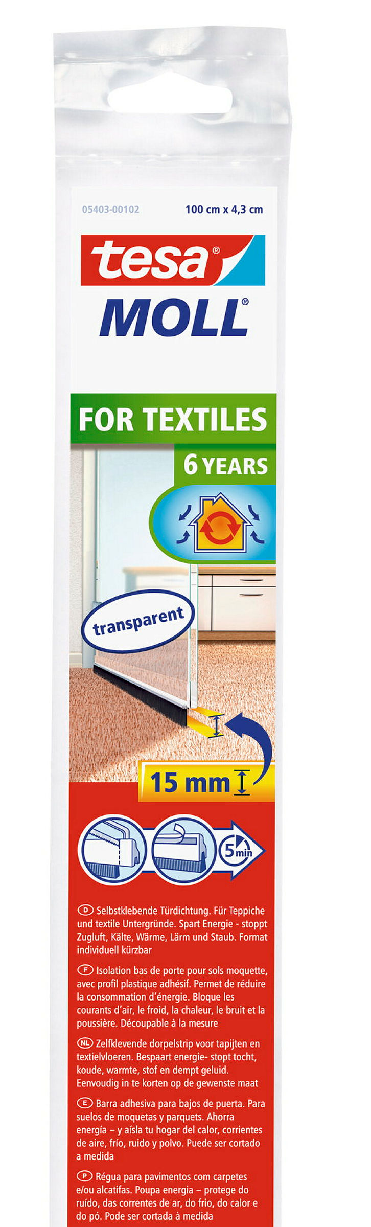 tesamoll® Türdichtschiene für Textilböden, transparent
