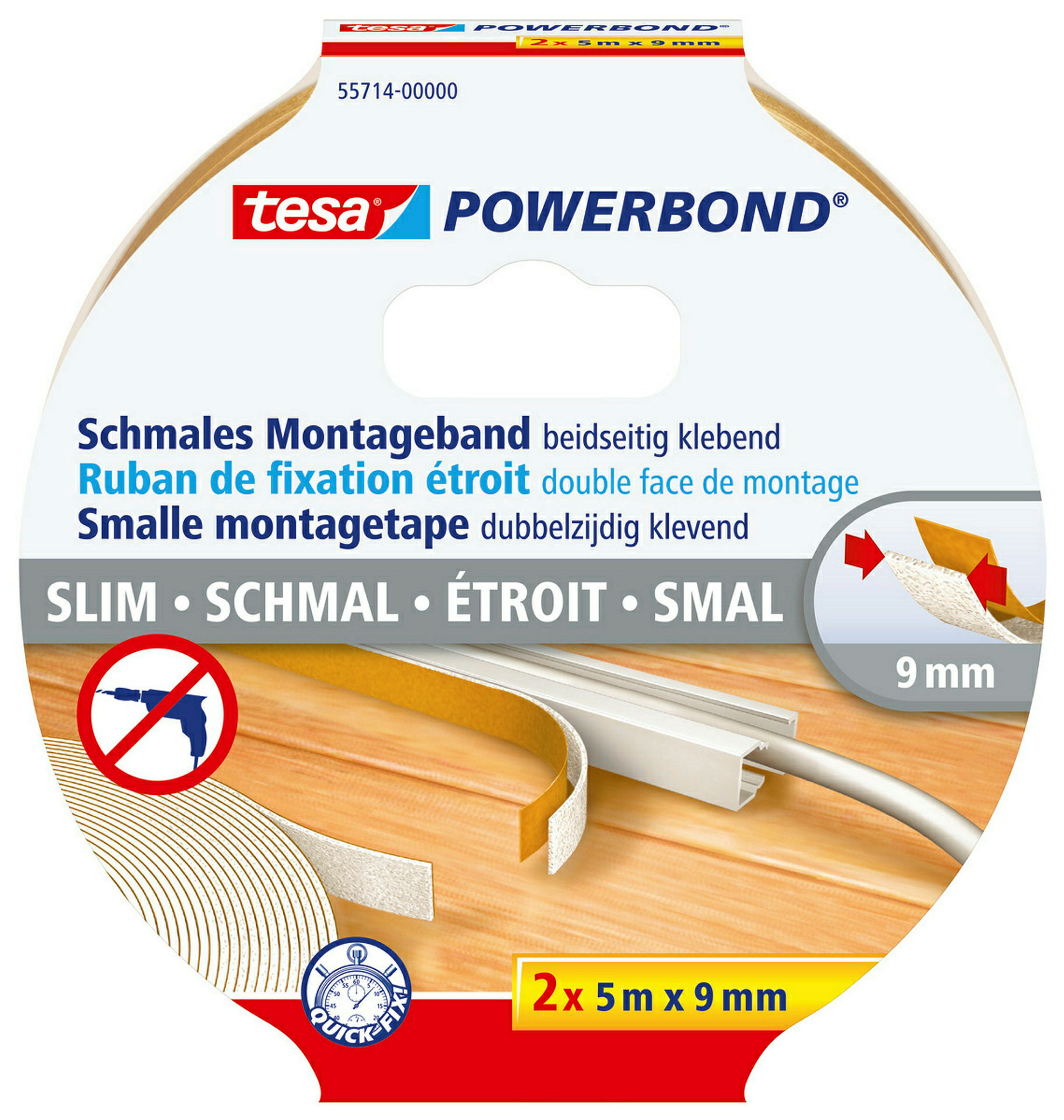 tesa® Powerbond Montageband schmal, transparent, 5m x 9mm