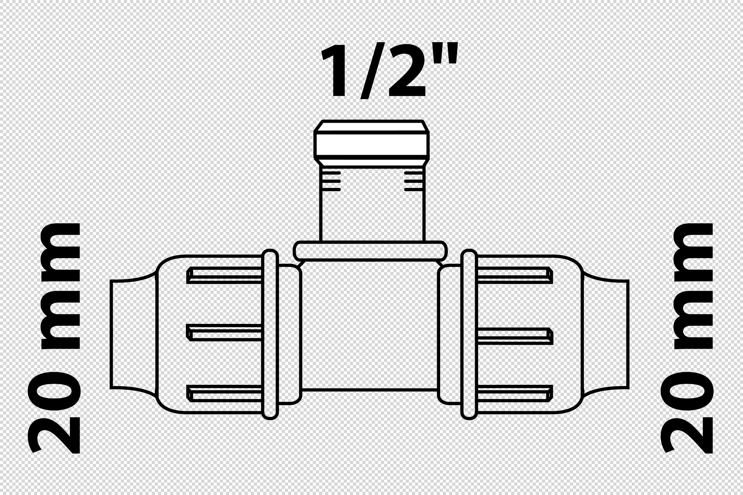 PP T-Stück, 20 mm x 1/2''IG x 20 mm, Klemmfitting für HDPE