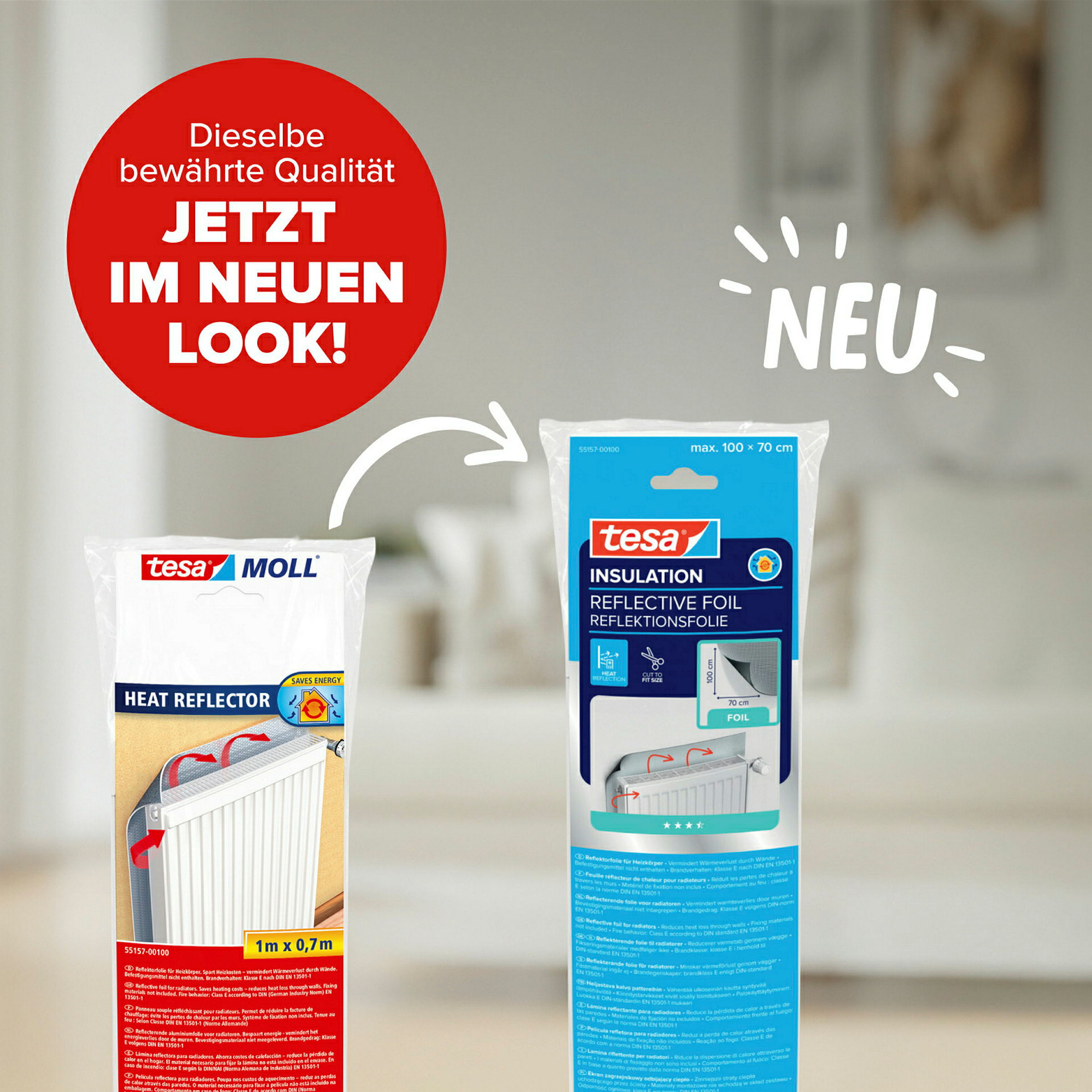 tesamoll® Reflektorfolie für Heizkörper, silber, 1,0m x 0,7m