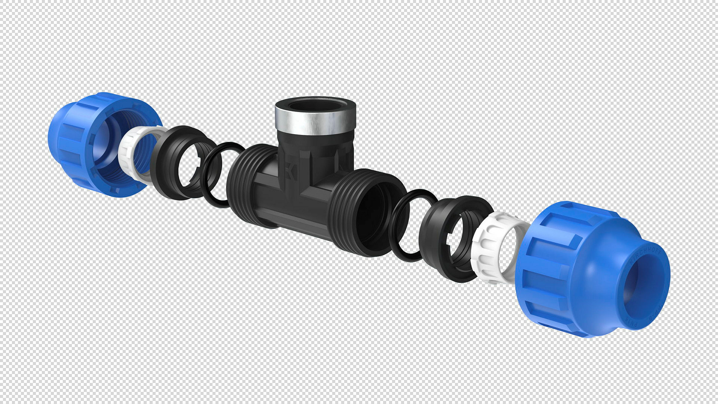 PP T-Stück, 32 mm x 3/4''IG x 32 mm, Klemmfitting für HDPE