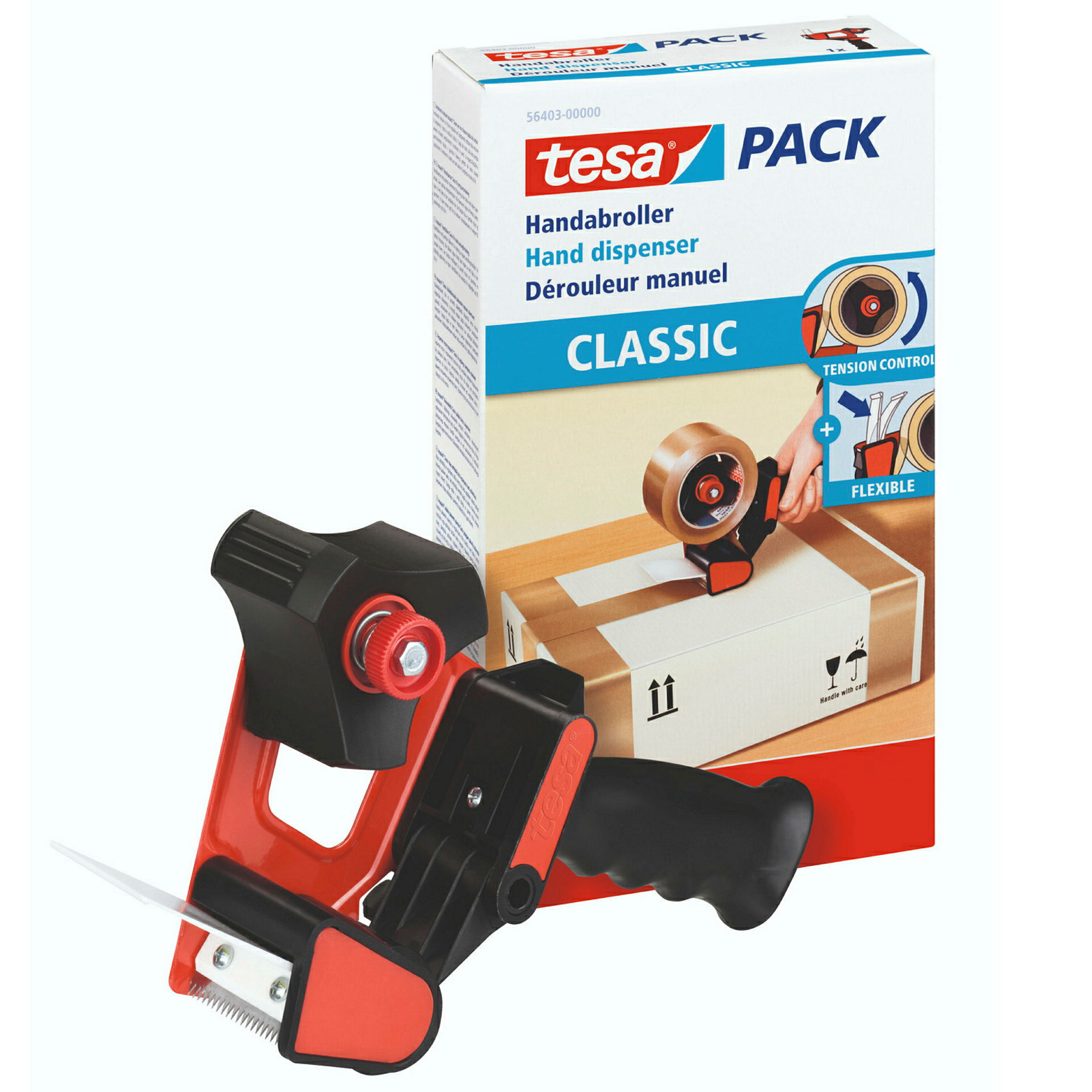 tesa® Packband Handabroller Classic, für Paketband-Rollen bis 66m x 50mm