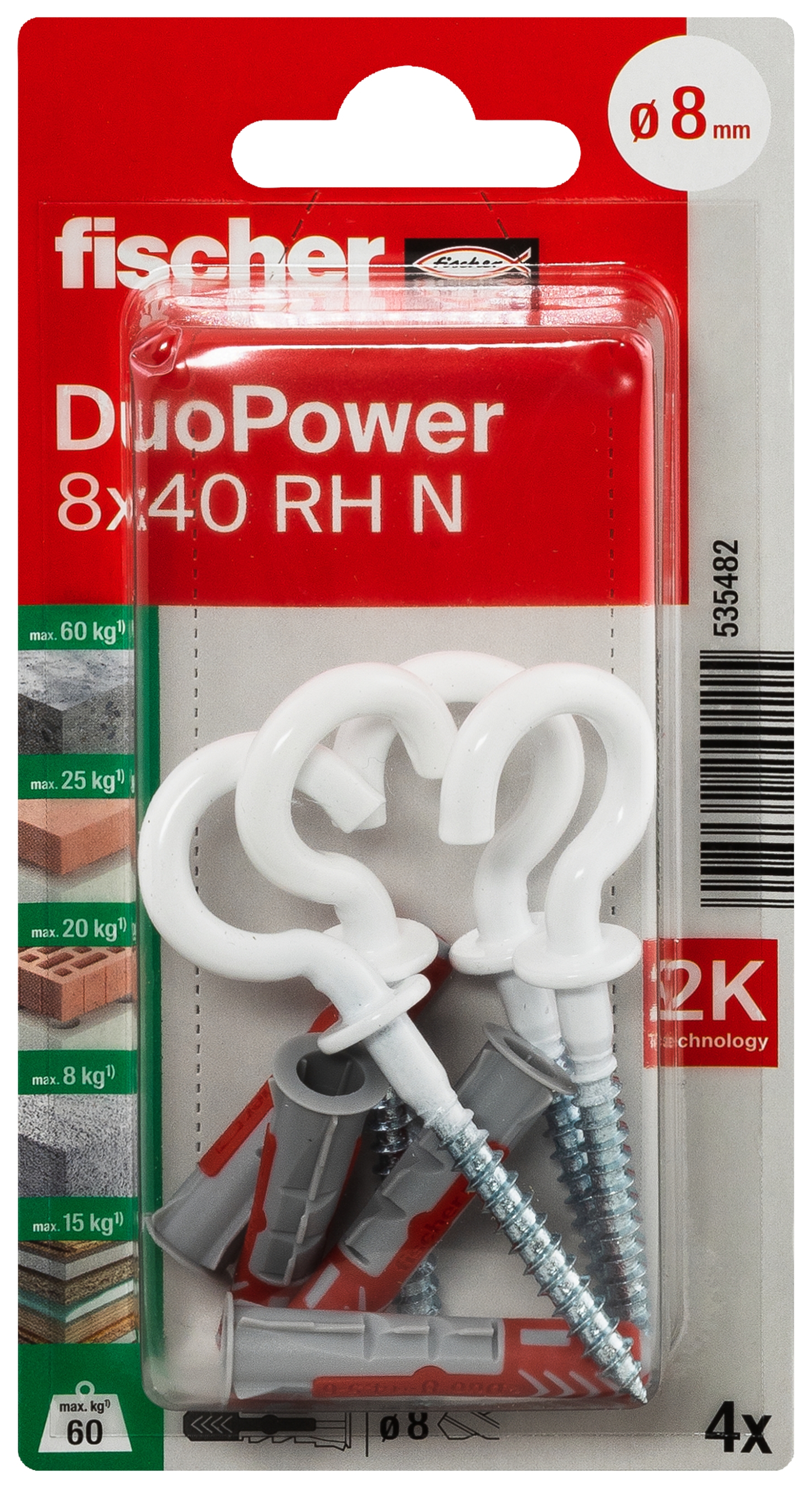 fischer DUOPOWER 8 x 40 RH mit Rundhaken, nylonbeschichtet