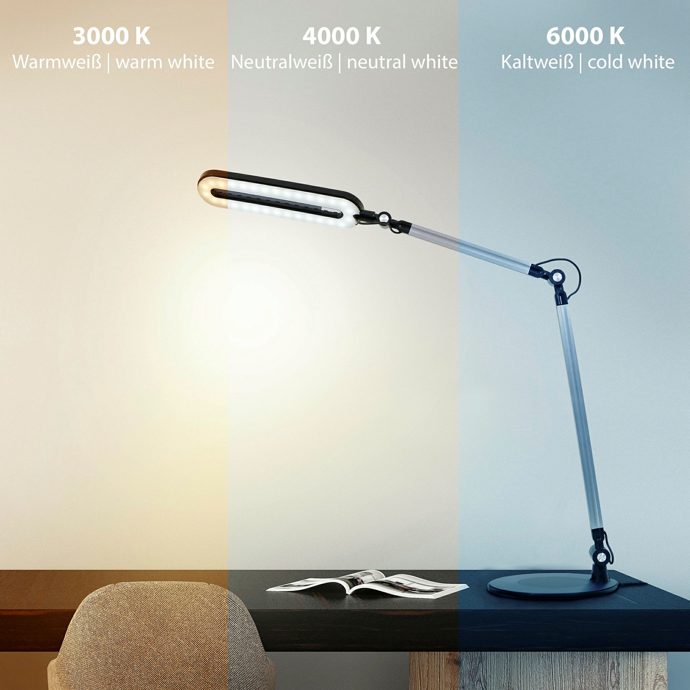 CCT LED Funktionstischleuchte, schwarz, LED/6,6W