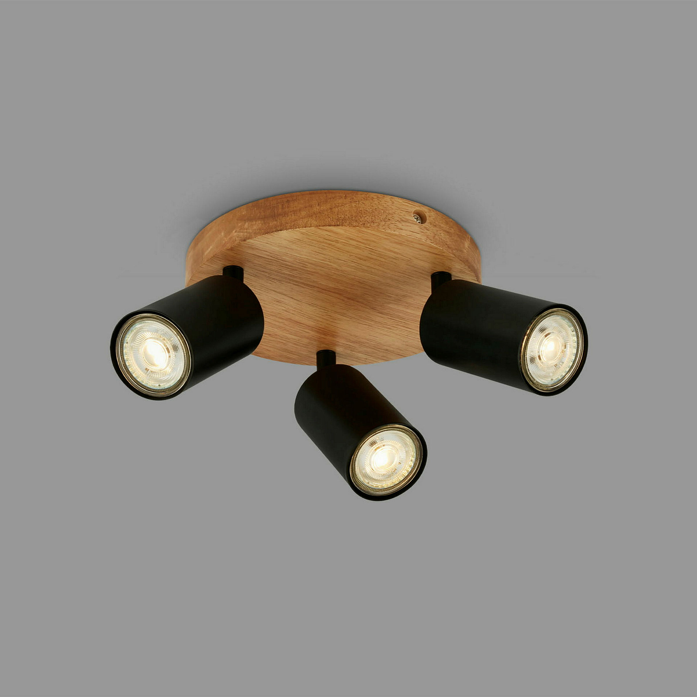 Spotleuchte, schwarz, mit Holz, exkl. 3xGU10 9W