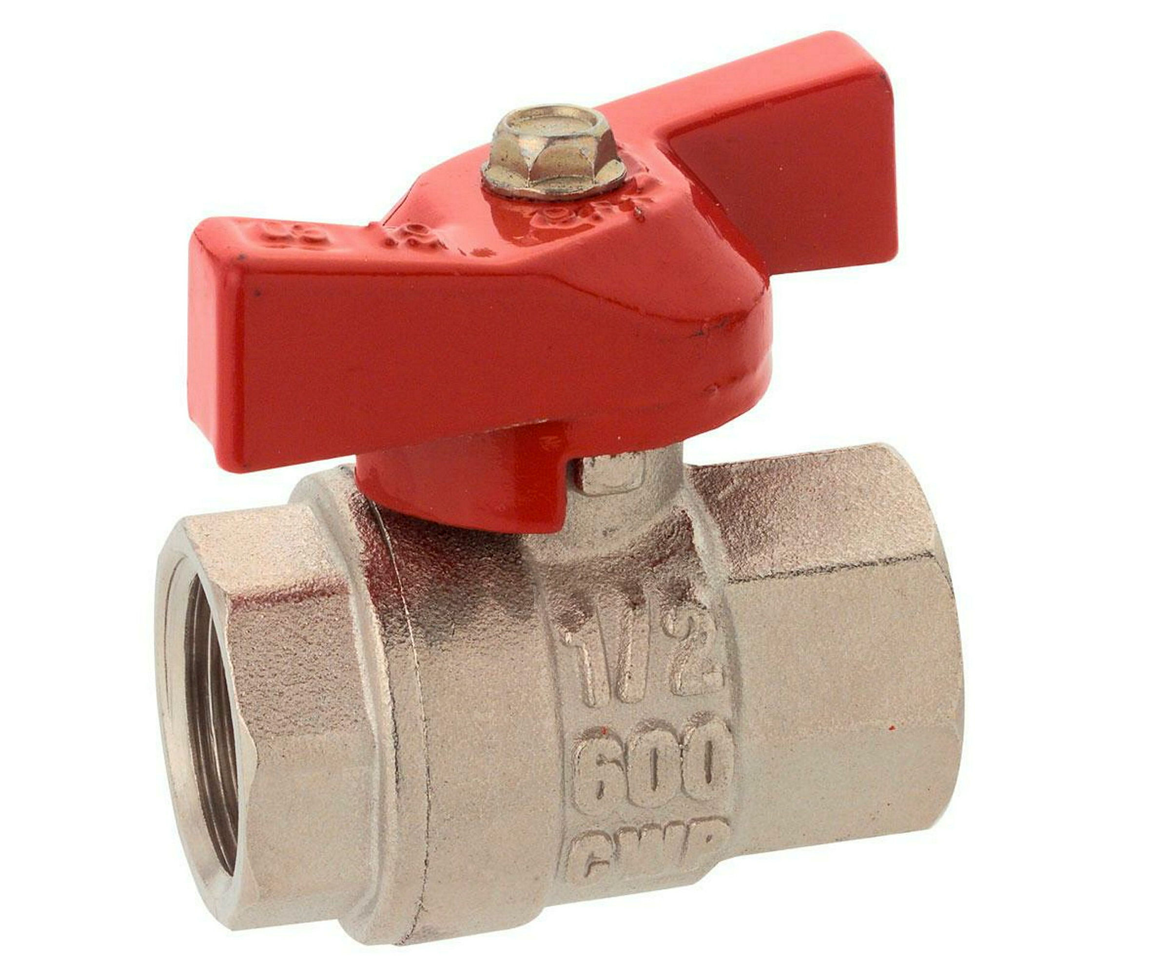 Kugelhahn, vernickelt, 1/2''IG, mit Flügelgriff