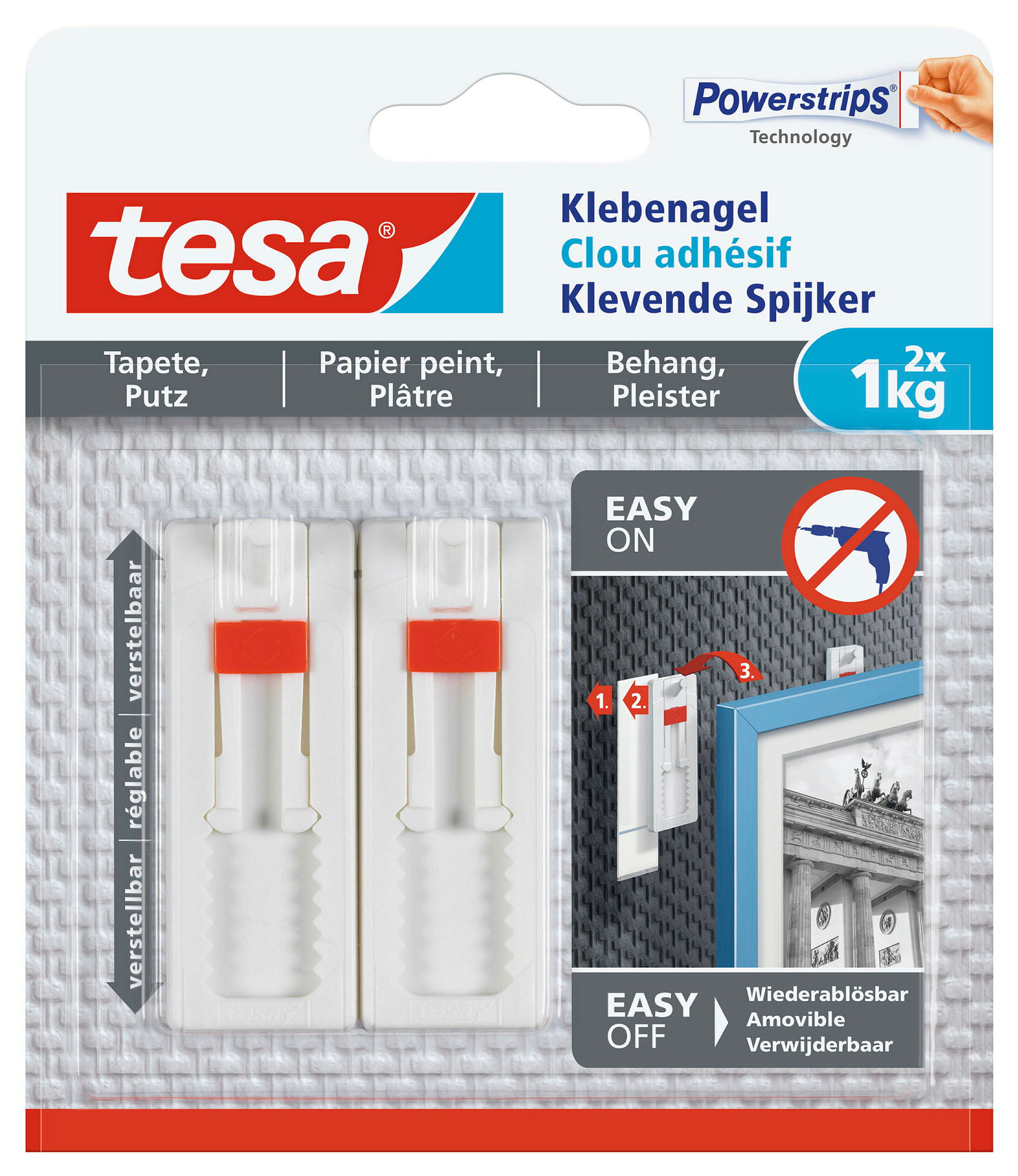 Verstellbarer Klebenagel für Tapeten und Putz (1kg), 2 Stück