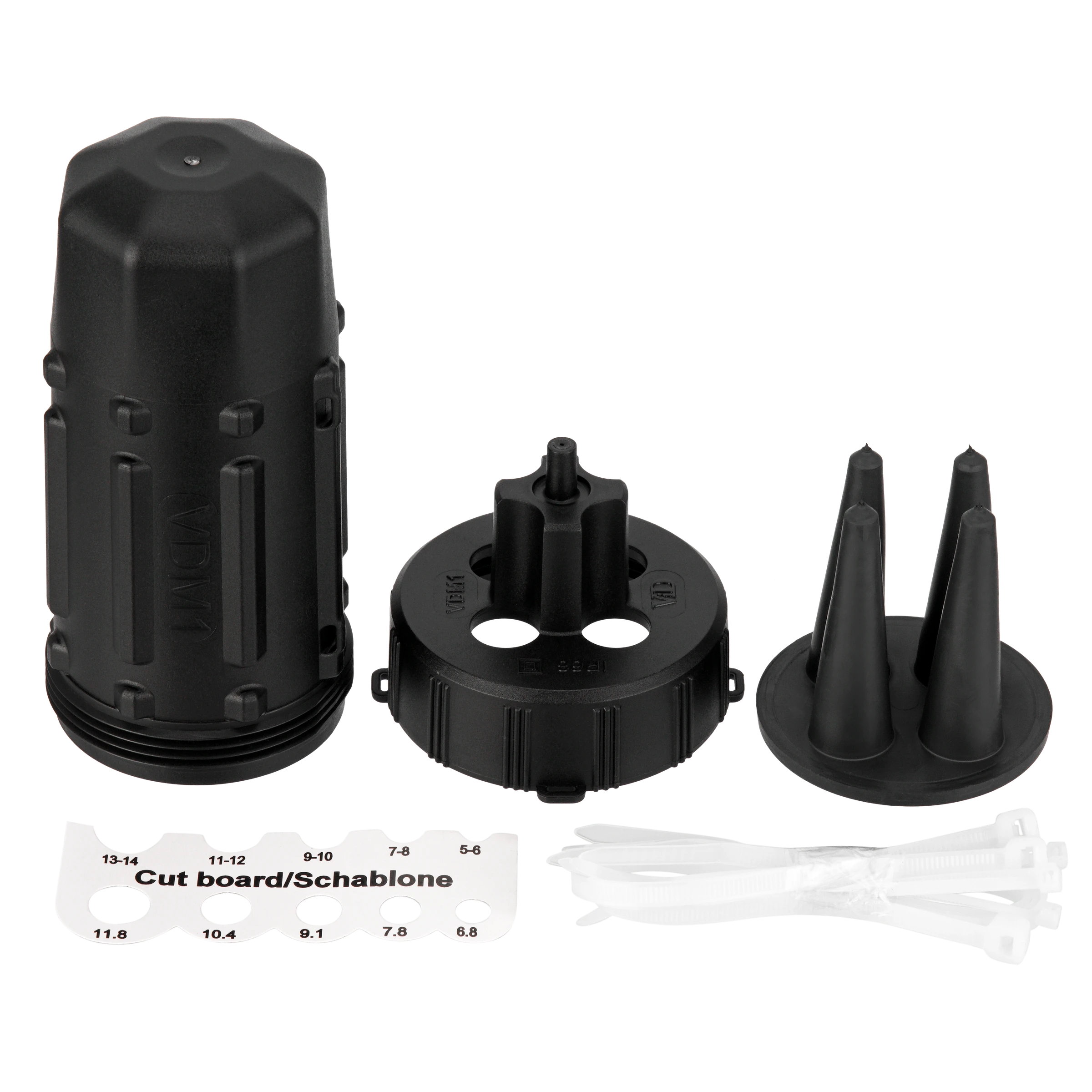 Dosenmuffe für Erdkabelverlegung IP68, 4-f. 5-14mm m. Zubehör schwarz