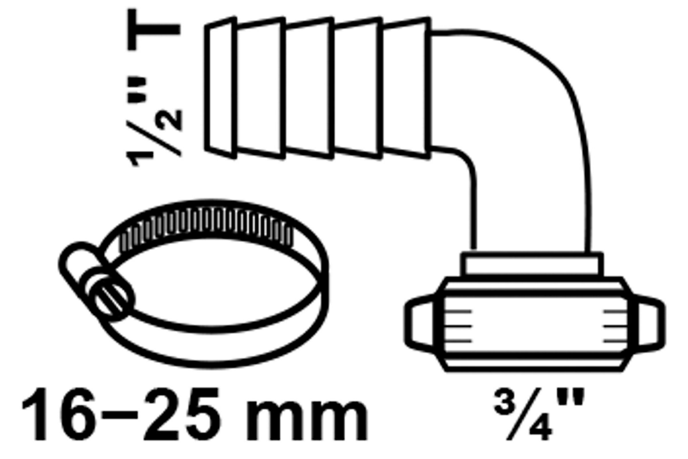 MS Halbe Winkel-Schlauchverschraubung, blank, 3/4''M x 1/2''T, mit Schlauch