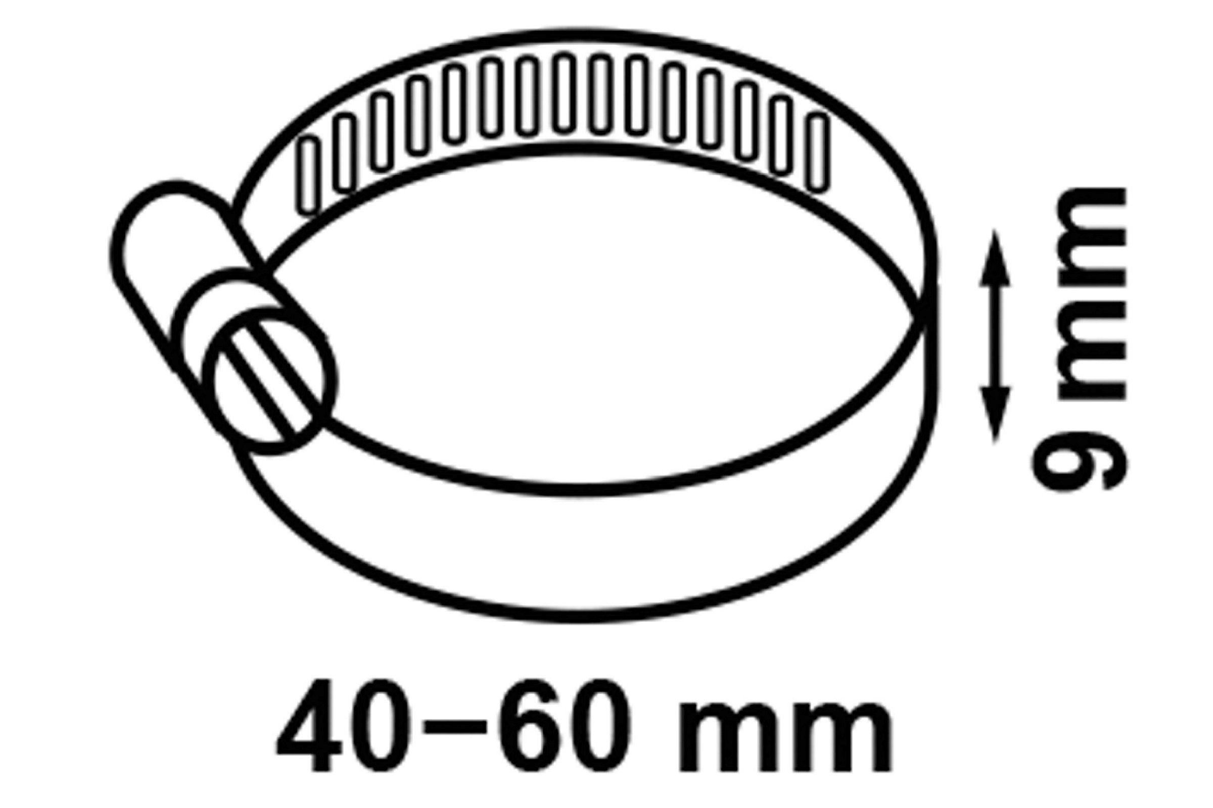 Schlauchklemme 9 mm Bandbreite, verzinkt, 40 - 60 mm