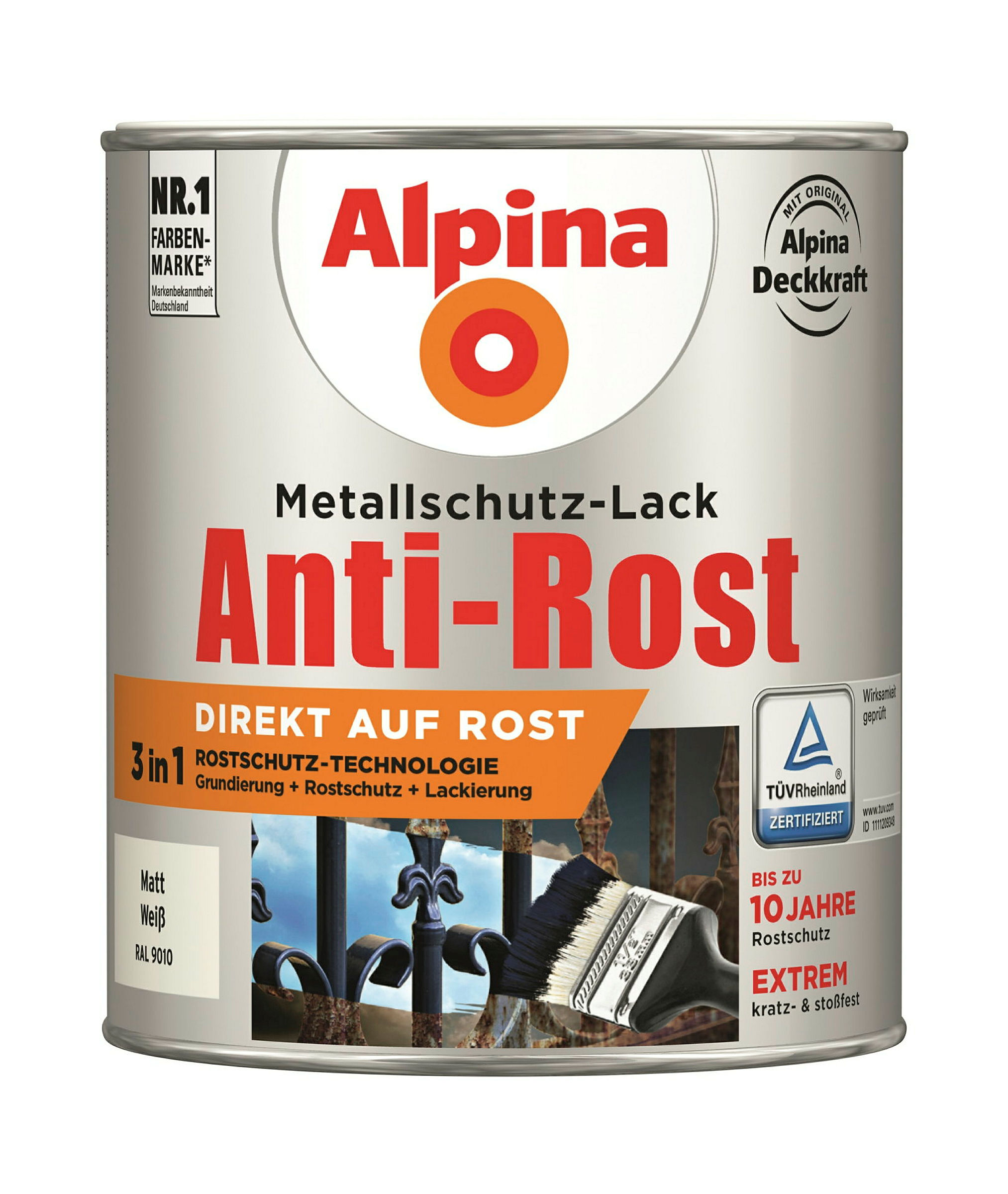 Alpina Metallschutzlack Anti-Rost Weiß 750ml matt