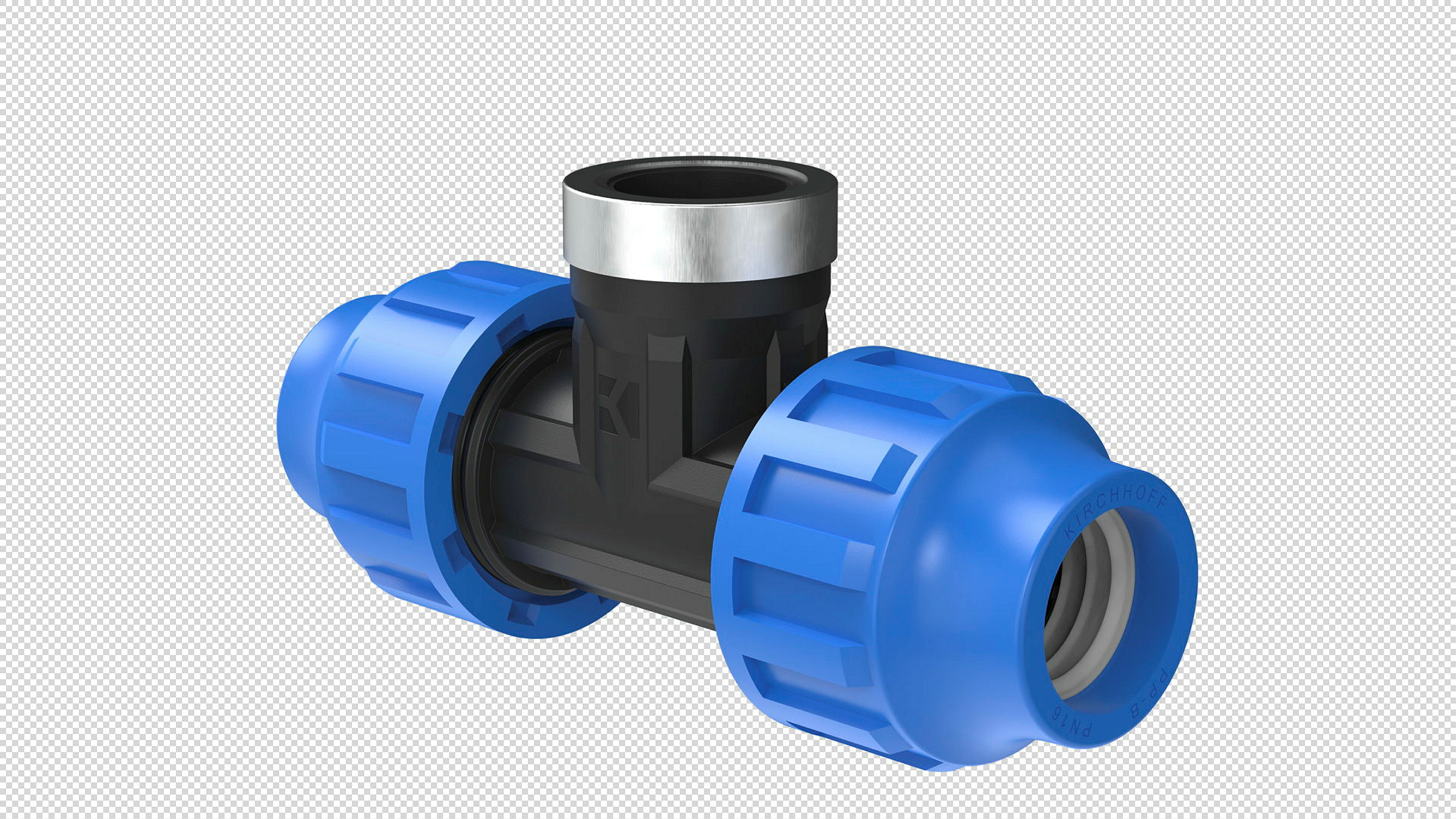 PP T-Stück, 20 mm x 1/2''IG x 20 mm, Klemmfitting für HDPE