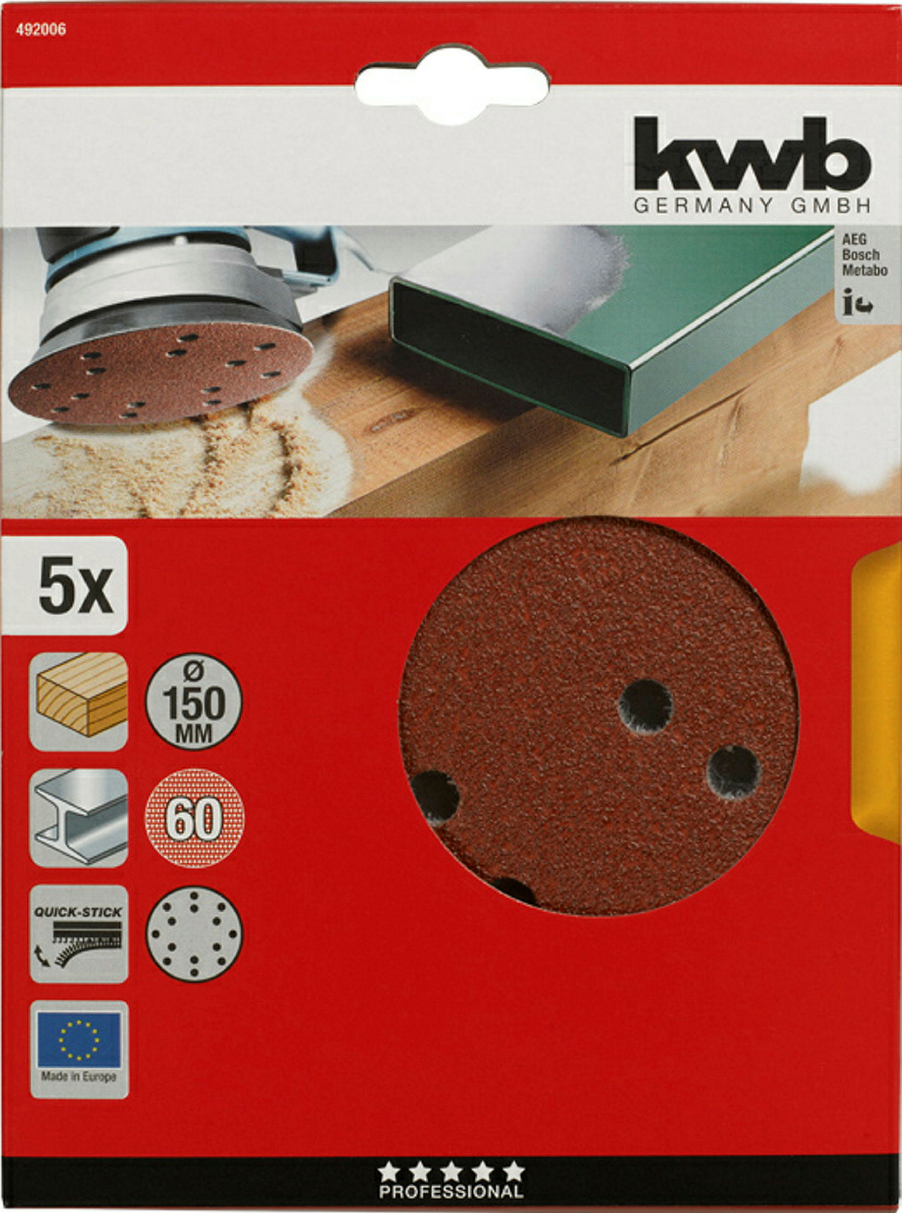Haft-Schleifscheiben, HOLZ & METALL, Edelkorund, Ø 150 mm, gelocht, K 60