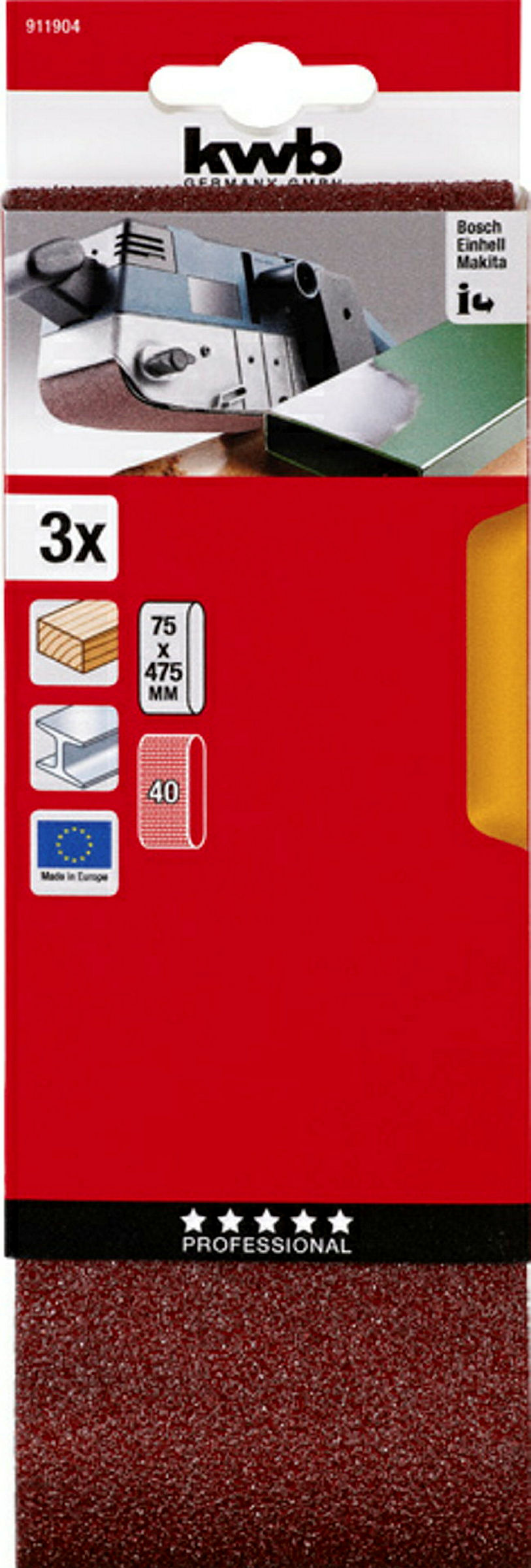 Schleifbänder, HOLZ & METALL, Edelkorund, 75 x 457 mm, K 40