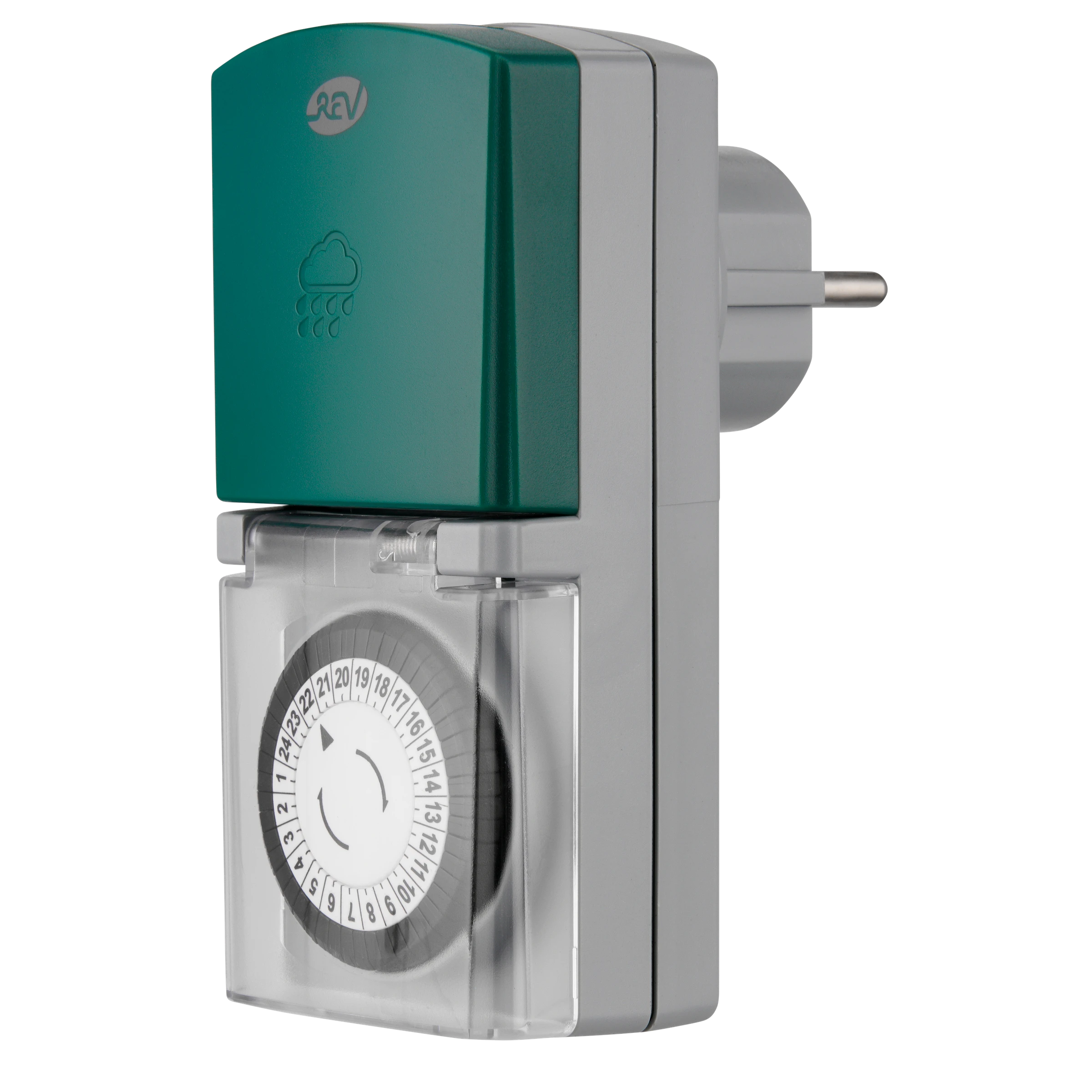 Zeitschaltuhr außen IP44 mechanisch Standard 48 Schaltzeiten grau-grün