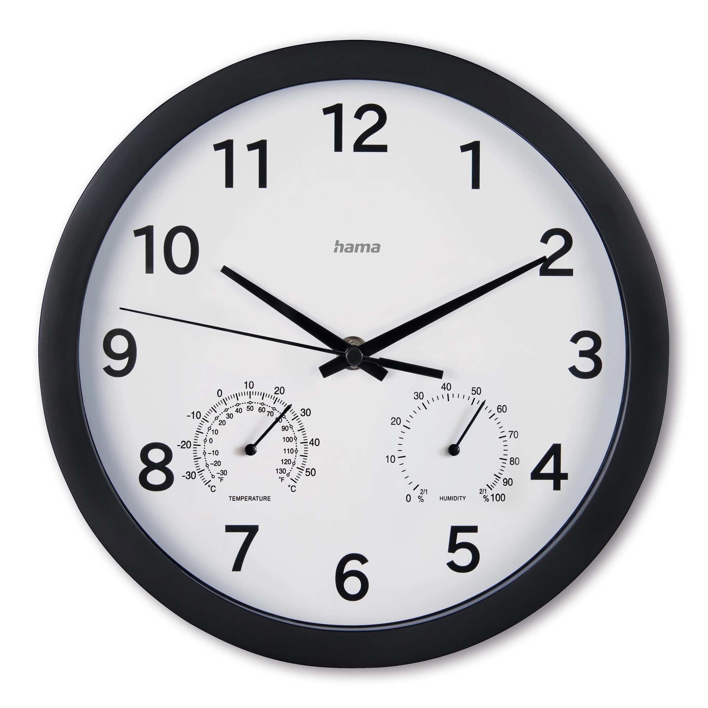 Hama Wanduhr'Malta'', Ø 25 cm, mit Thermo-/Hygrometer, Schwarz