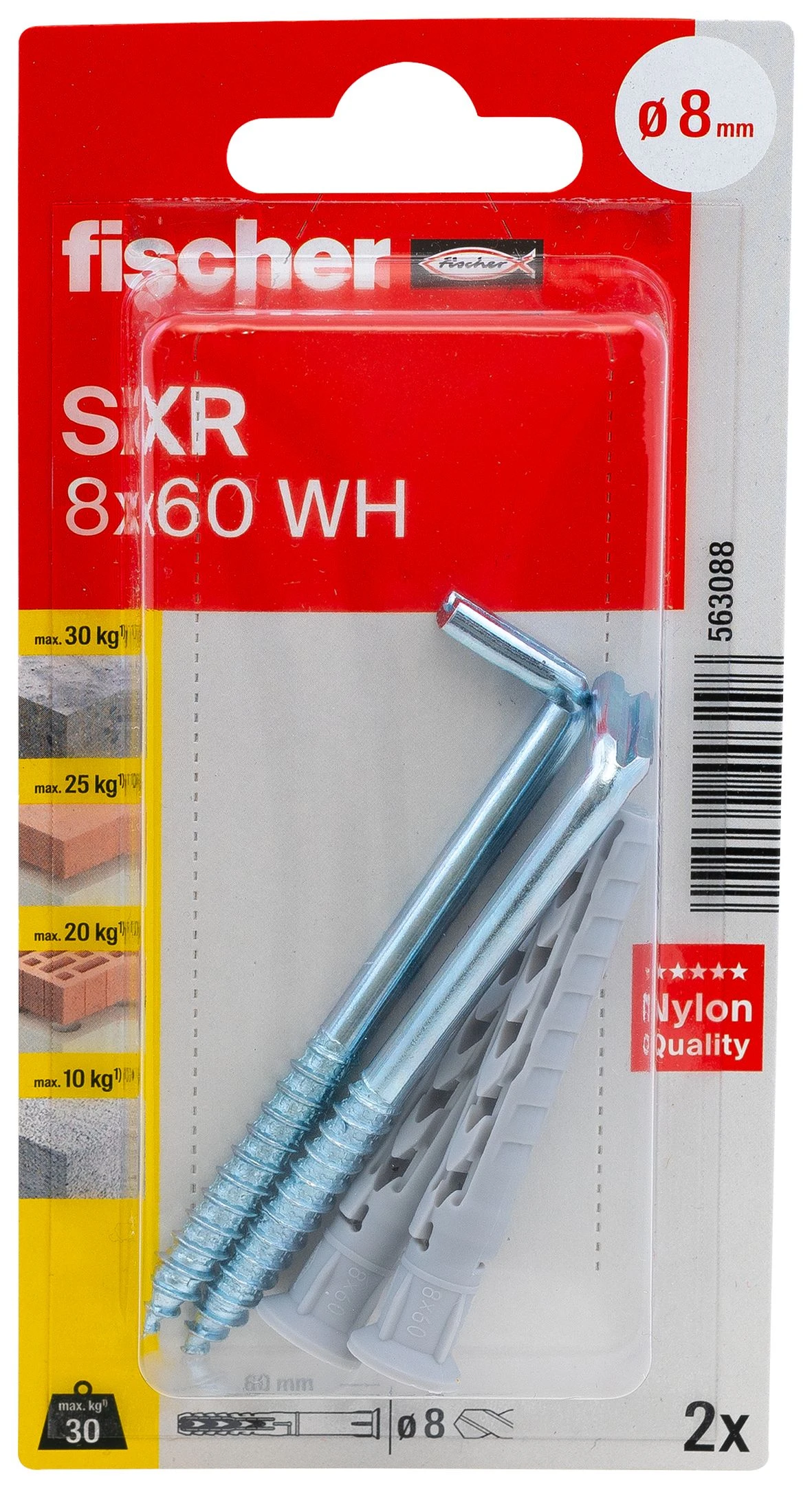 fischer Langschaftdübel SXR 8 x 60 WH mit Winkelhaken