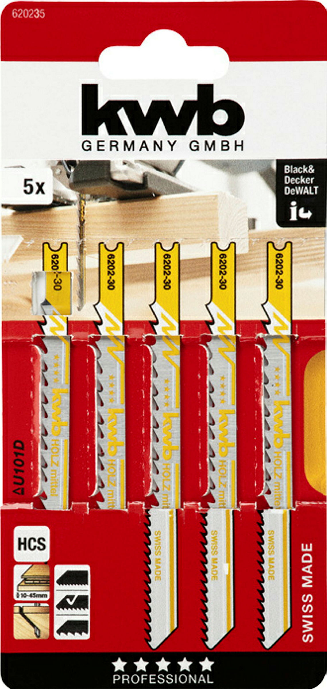 Stichsägeblätter, Holz, HCS, Universalschaft, Profi-Pack, 5xmittel