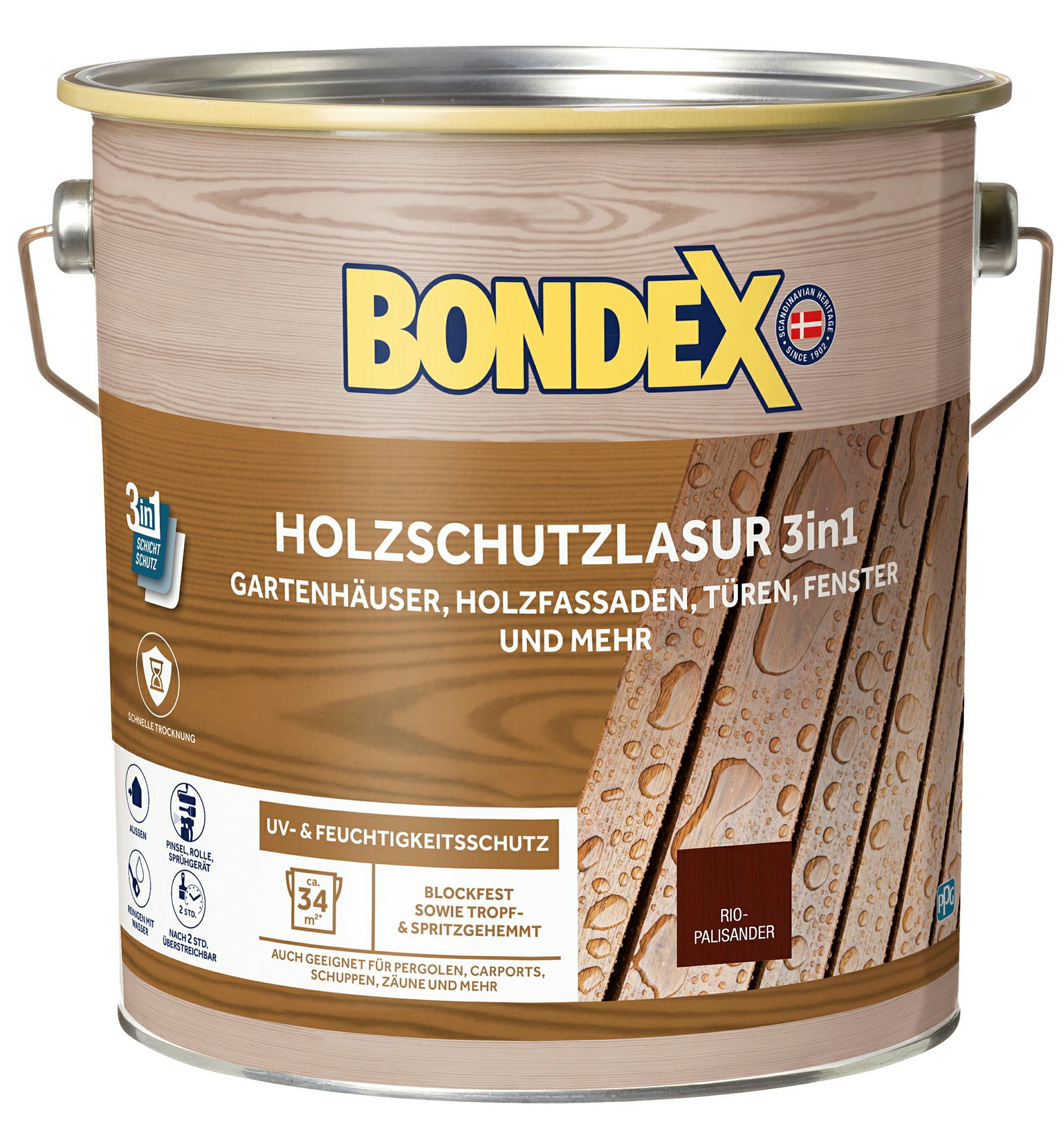 BONDEX Holzlasur Für Aussen 3in1 rio-palisander 4L