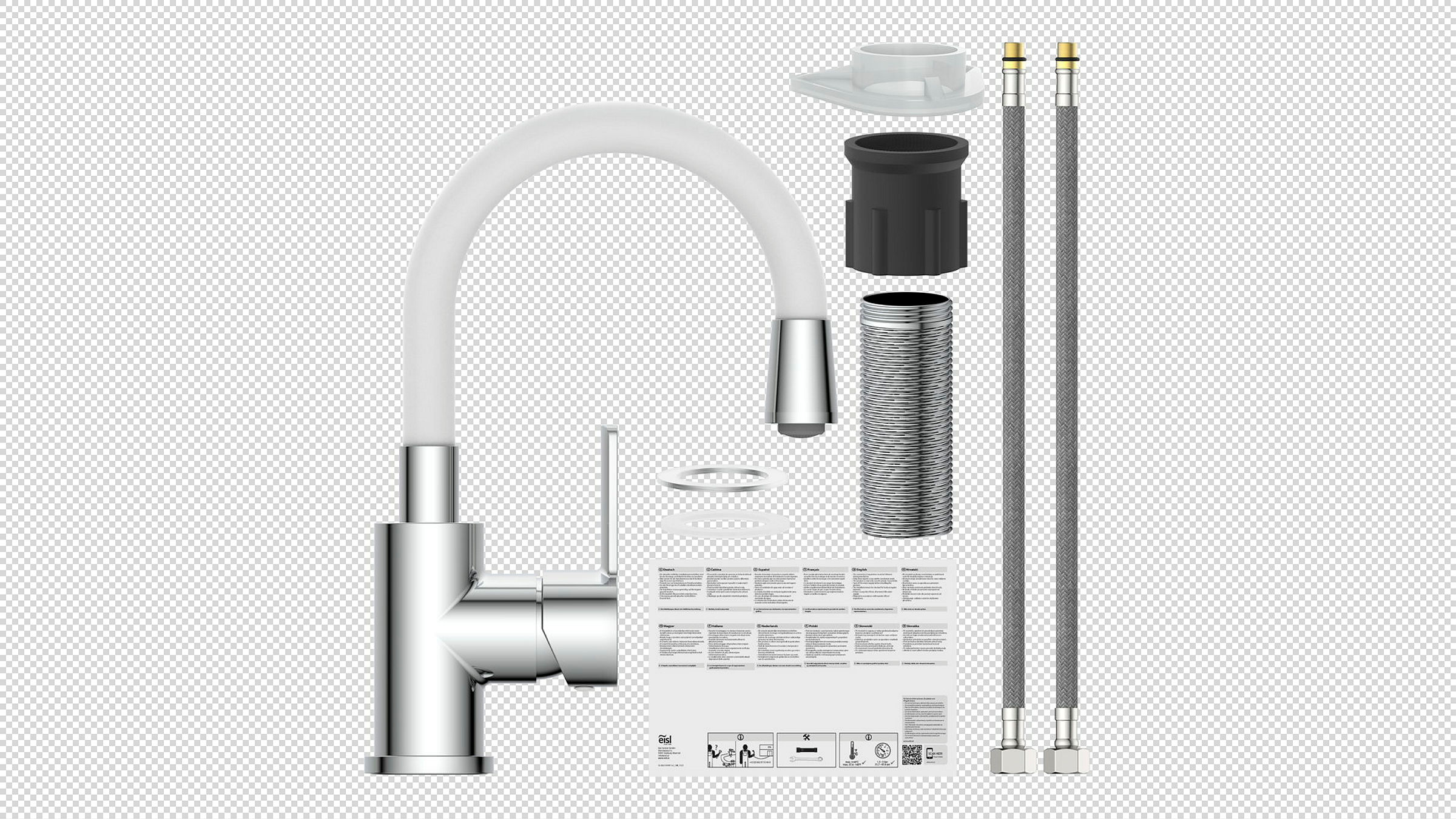 FLEXO Waschtischarmatur, Chrom/Weiß, mit flexiblem Auslauf