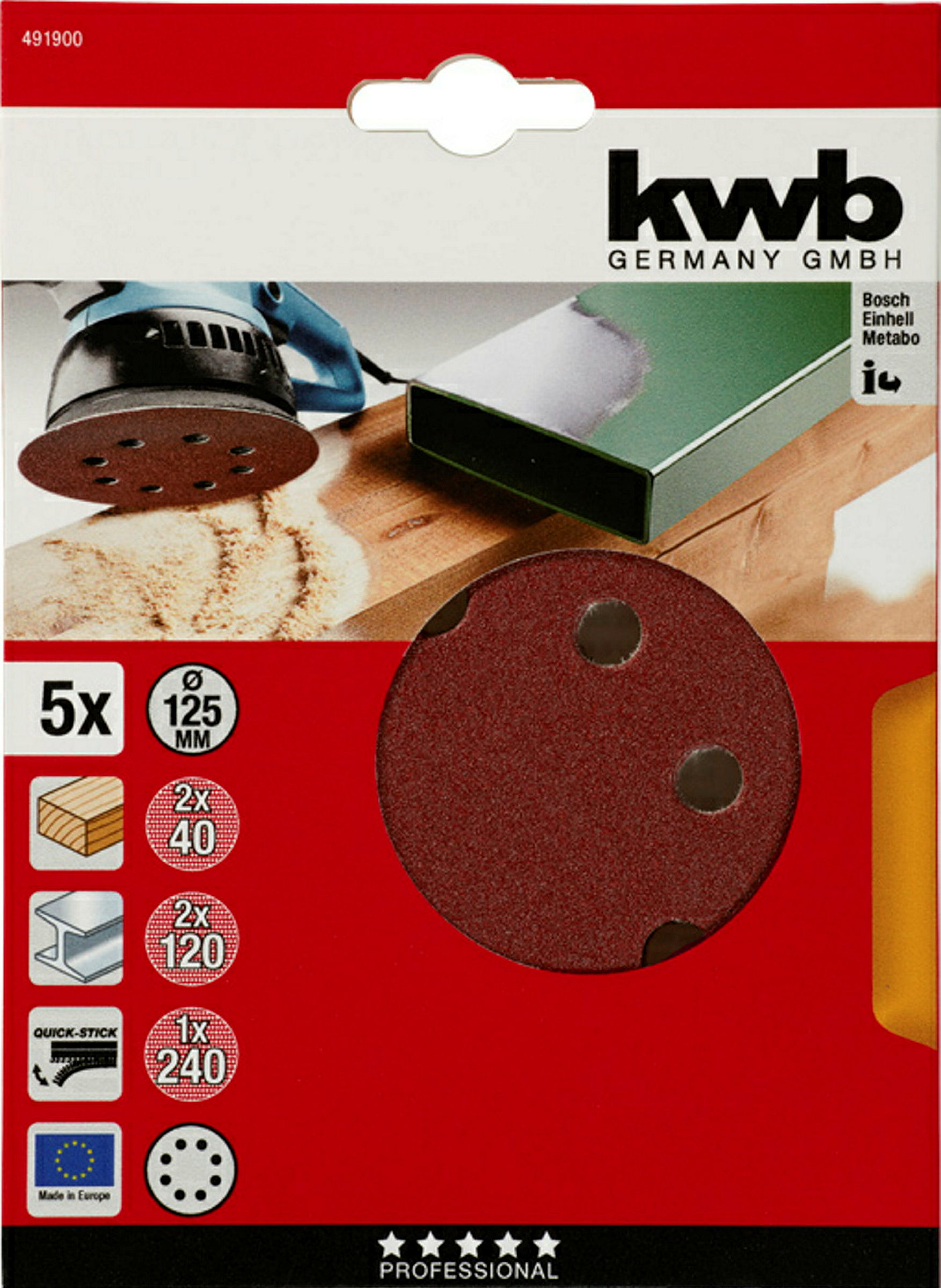 Haft-Schleifscheiben, HOLZ & METALL, Edelkorund, Ø 125 mm, gelocht, sort.