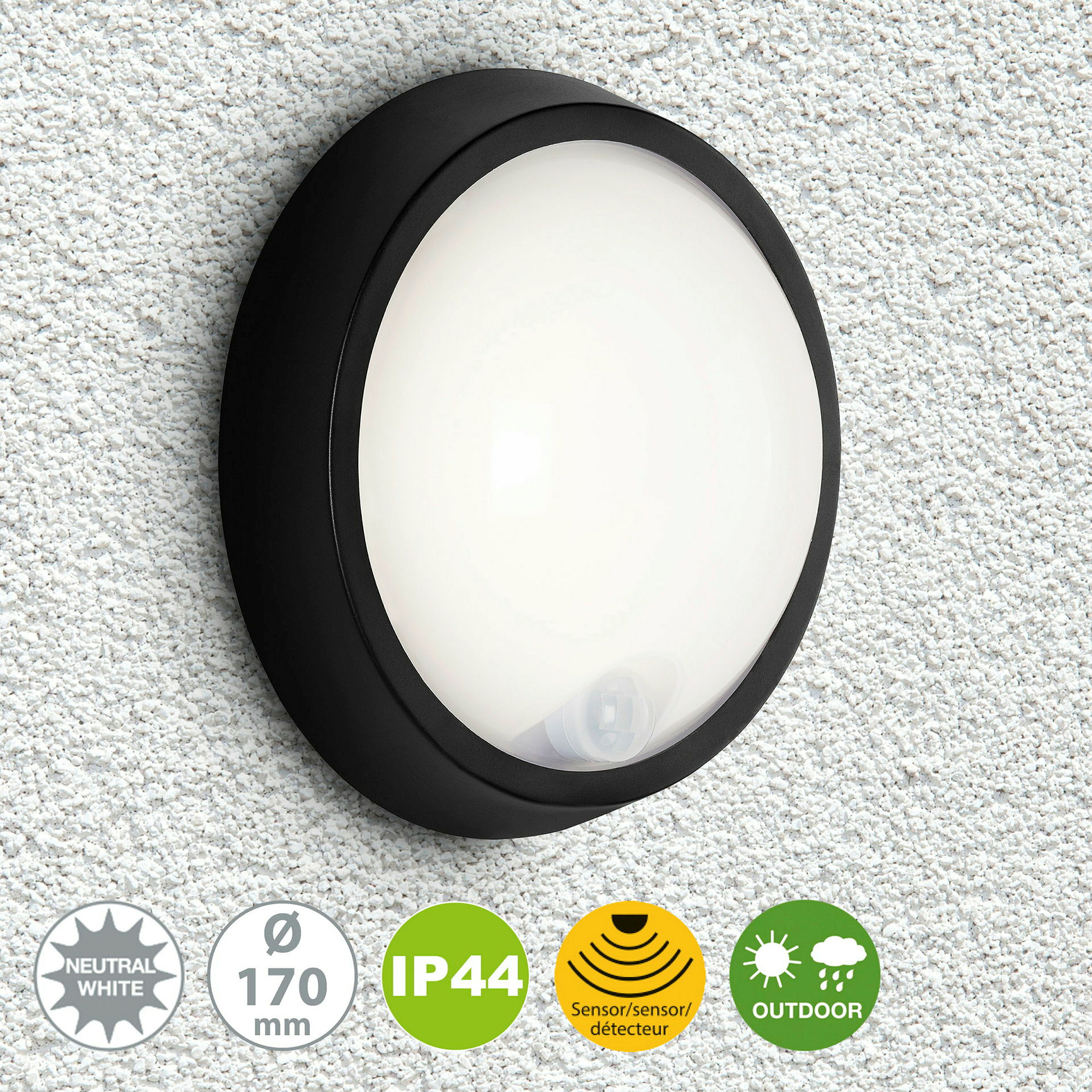 LED Außenleuchte, Sensor, schwarz, 1xLED-Platine