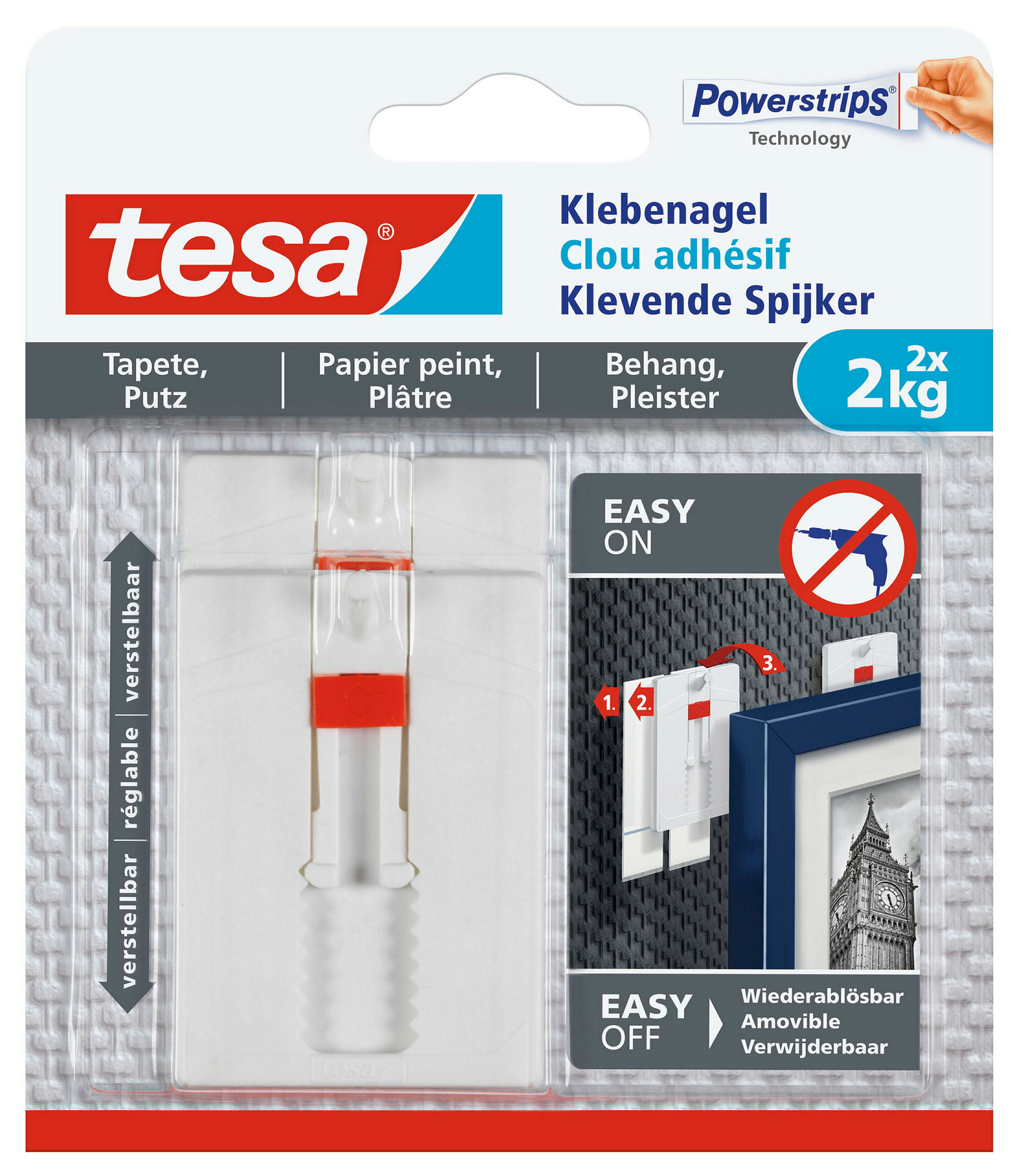 Verstellbarer Klebenagel für Tapeten und Putz (2kg), 2 Stück