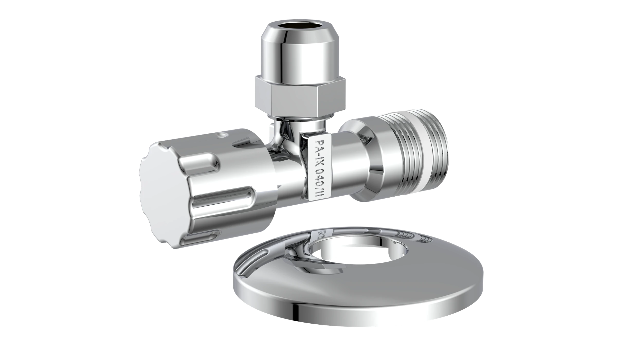 Eckventil, Chrom, 1/2''AG x 3/8''AG x 10 mmQ, selbstdichtend, mit Schubrose
