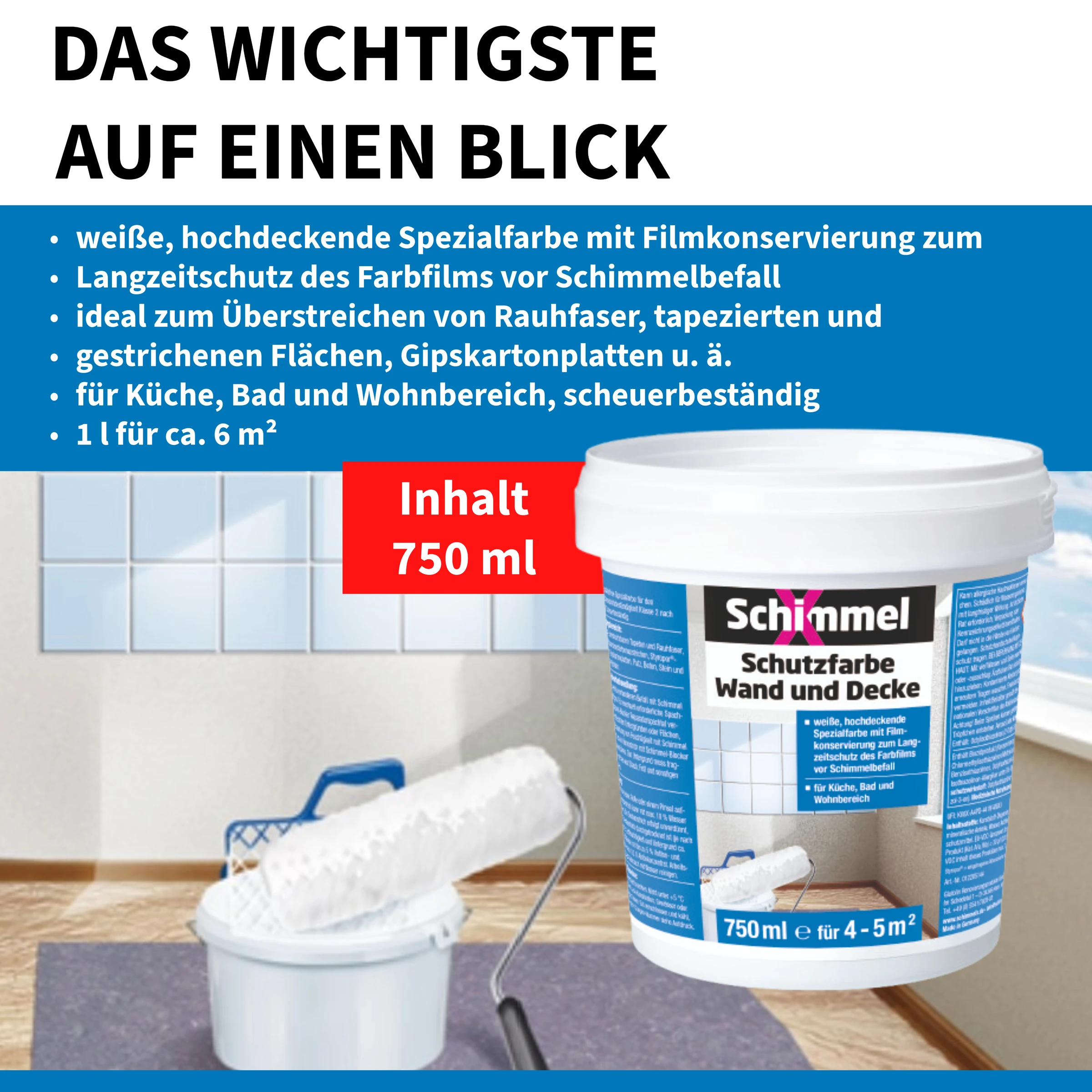 SchimmelX Schutzfarbe Wand und Decke 750 ml