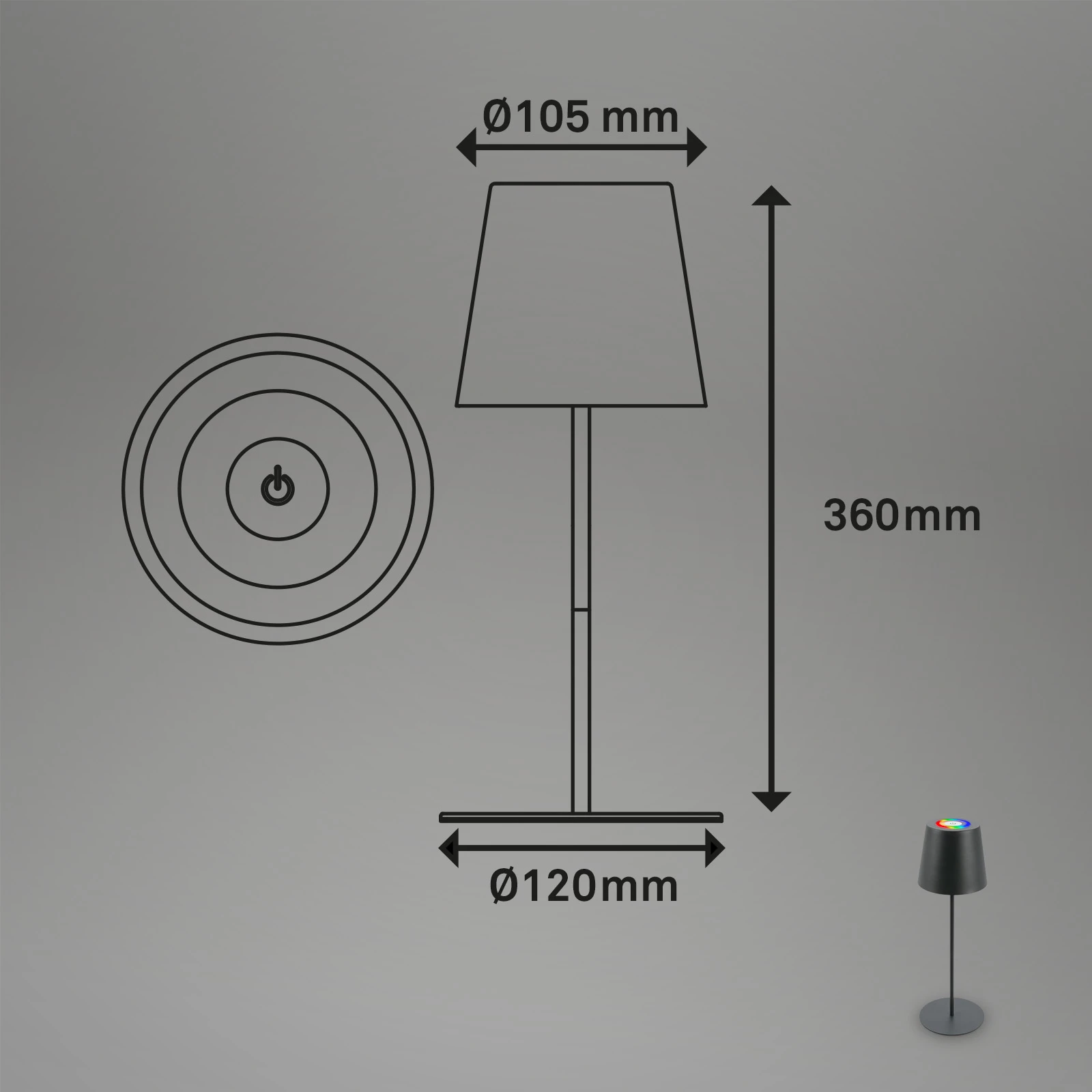 RGB/W Akku Tischleuchte, IP44, 2,5W, Anthrazit