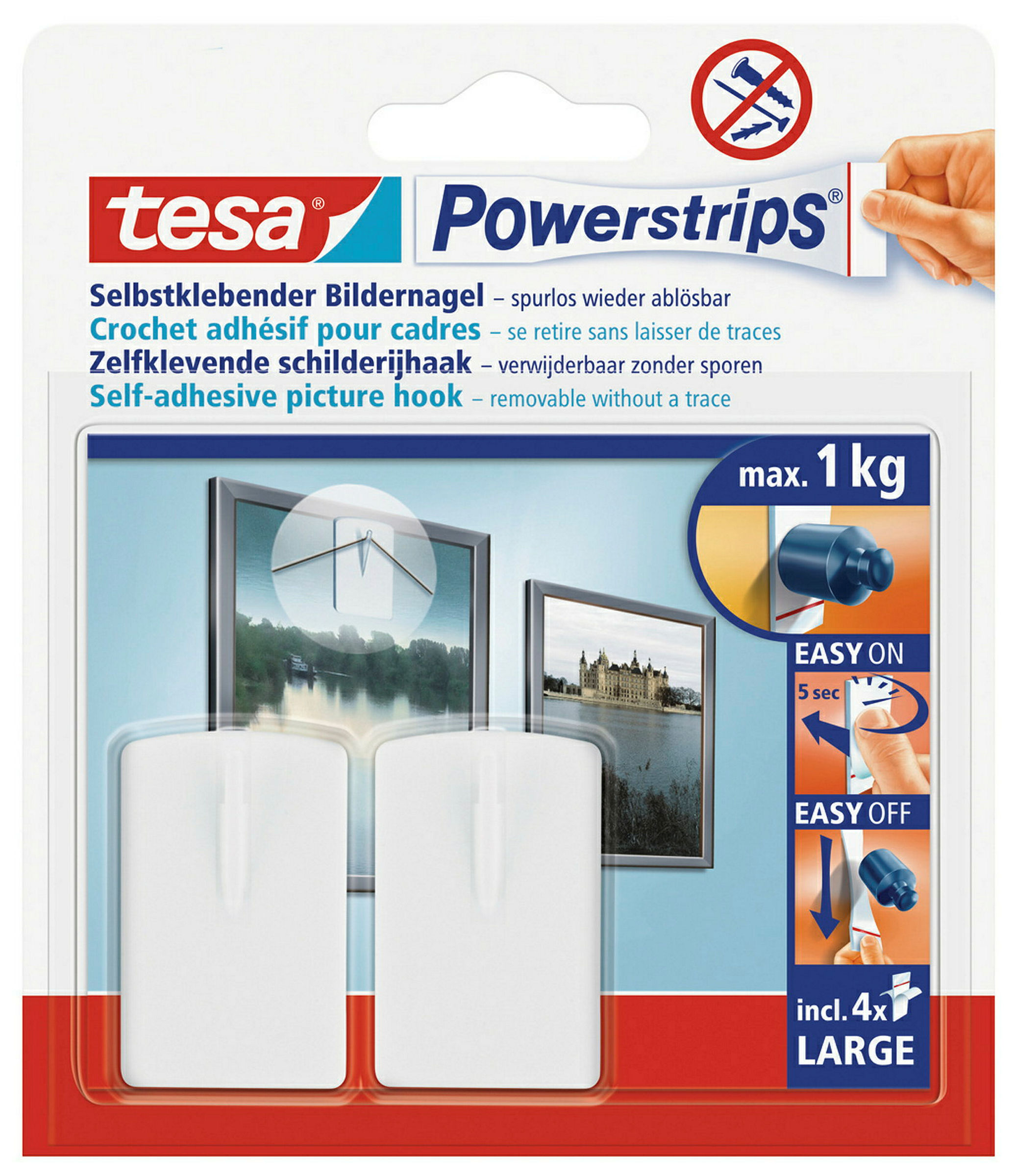 tesa® Powerstrips Bildernagel, selbstklebend, weiß, 2 Stück