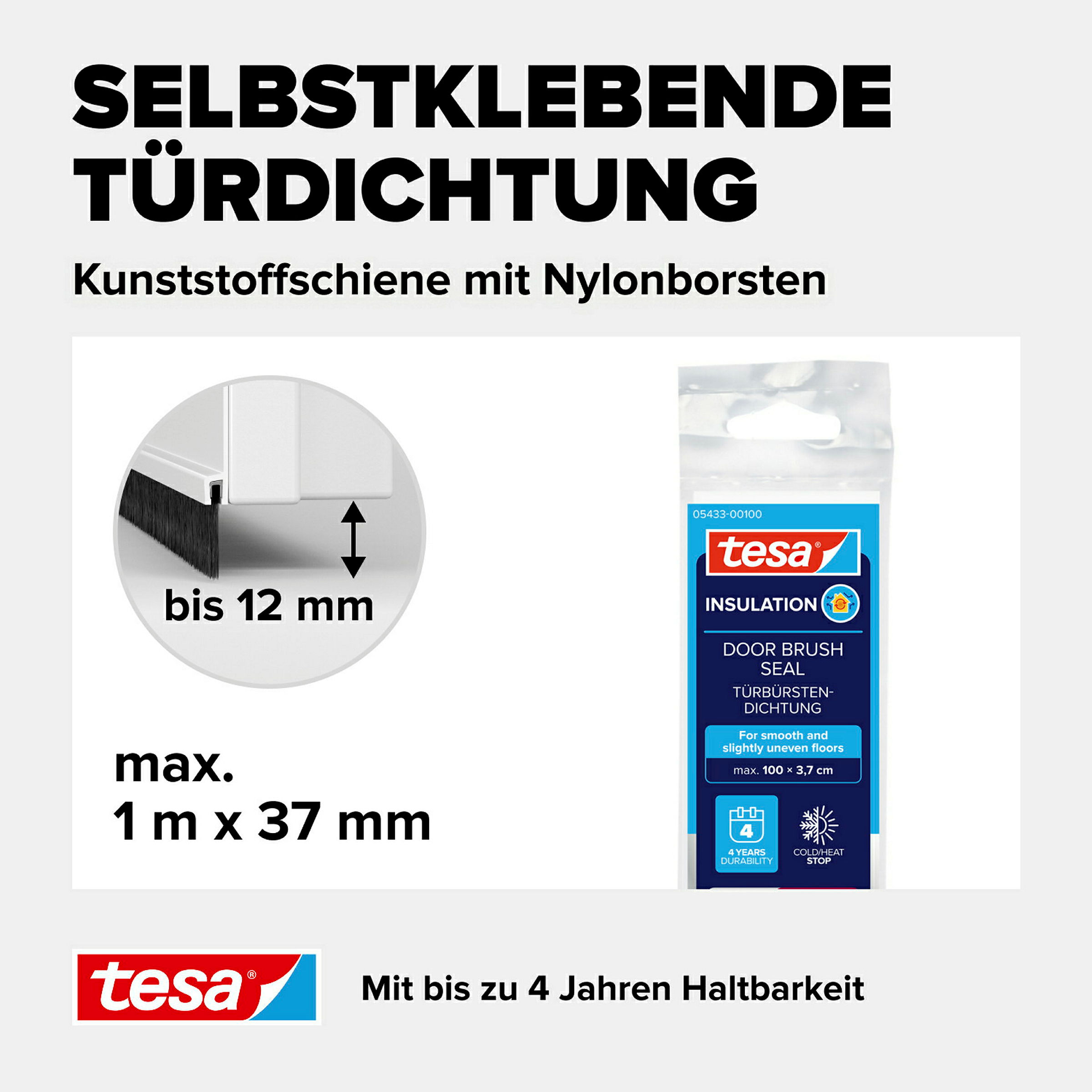 tesamoll® Standard Türdichtschiene für glatte Böden weiß