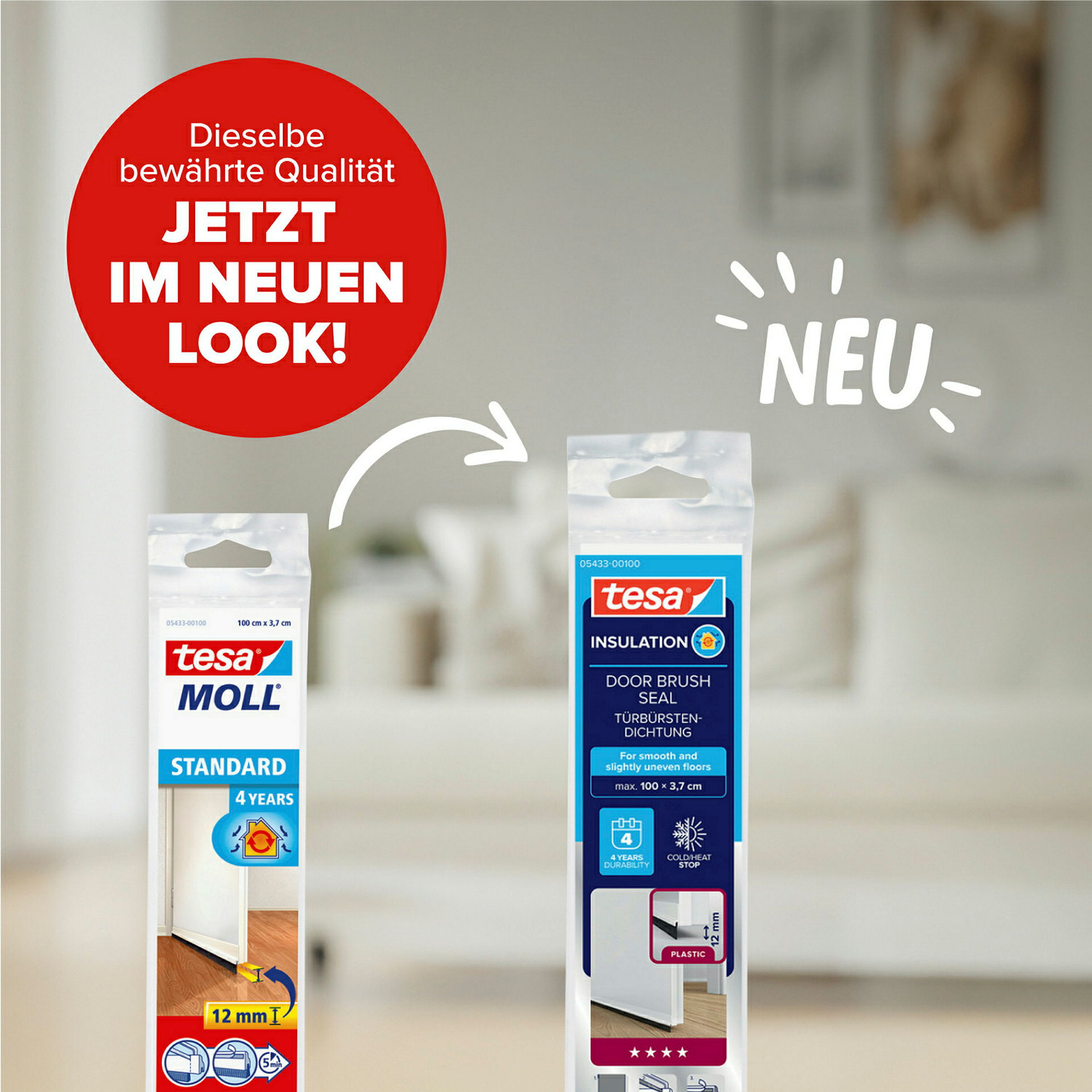 tesamoll® Standard Türdichtschiene für glatte Böden weiß