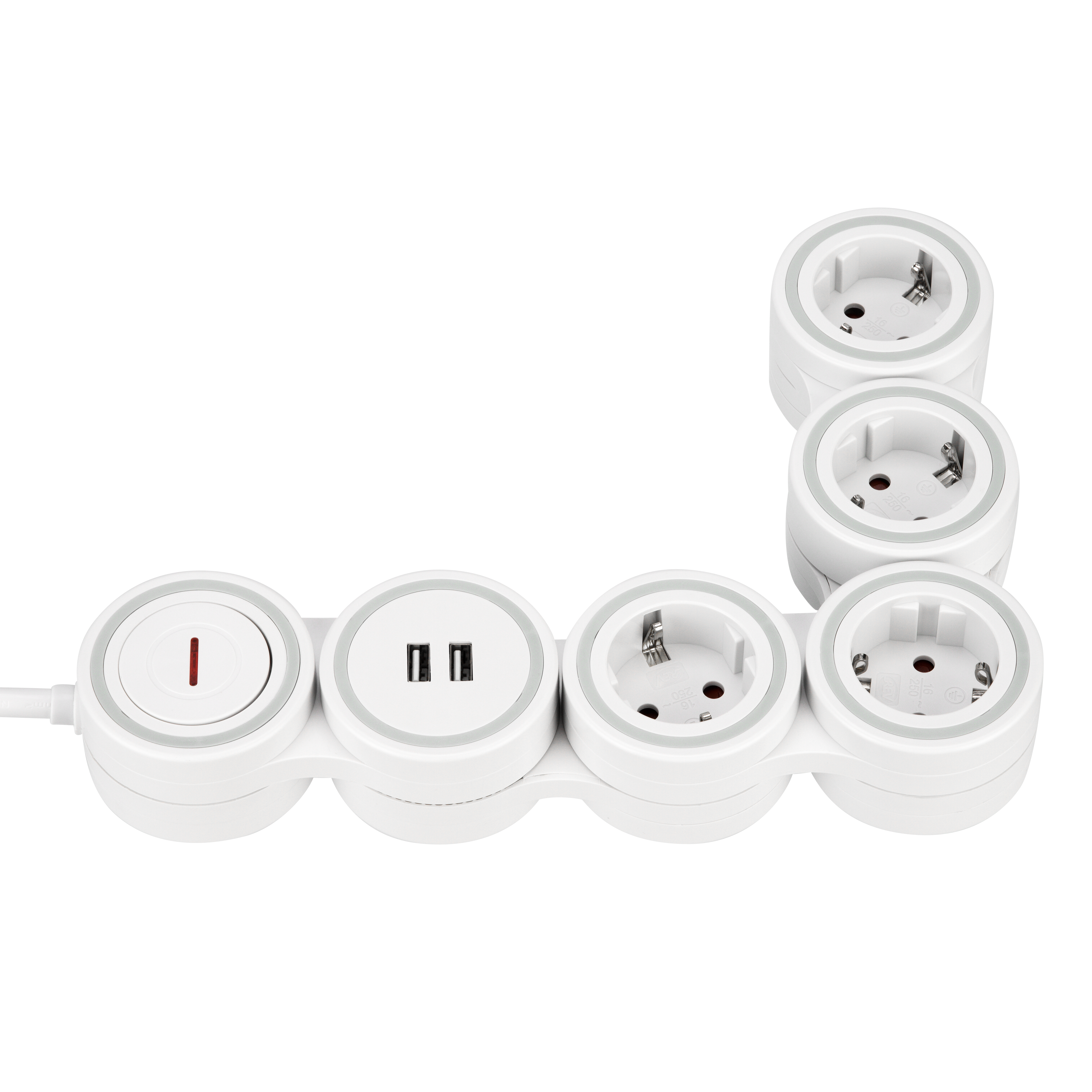 Steckdosenleiste Supraflex 4-fach USB & Schalter 1,4m weiß-grau