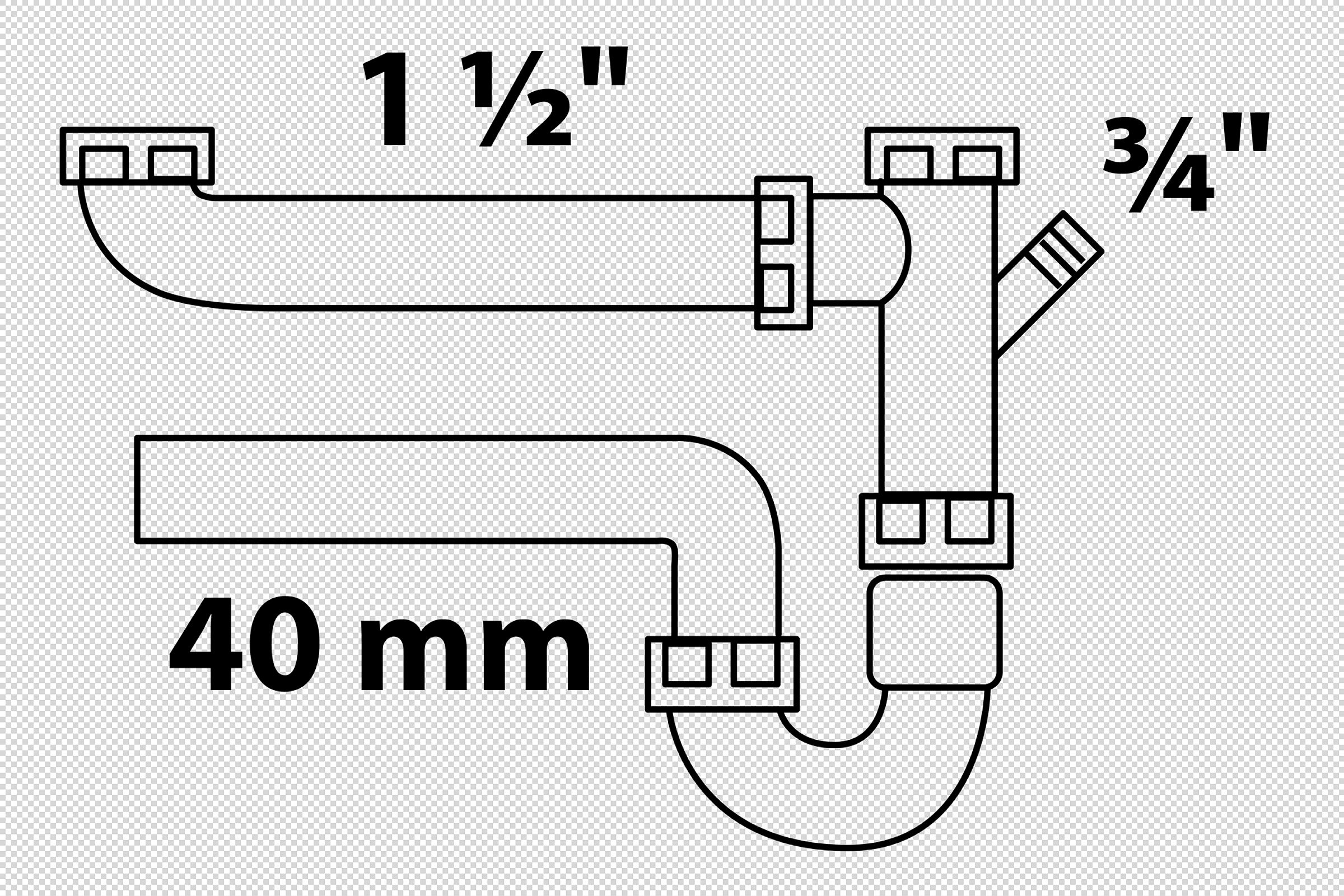 KS Doppel-Spültisch-Röhrensiphon, Weiß, 1 1/2''IG x 40 mm, mit 3/4'' Geräte
