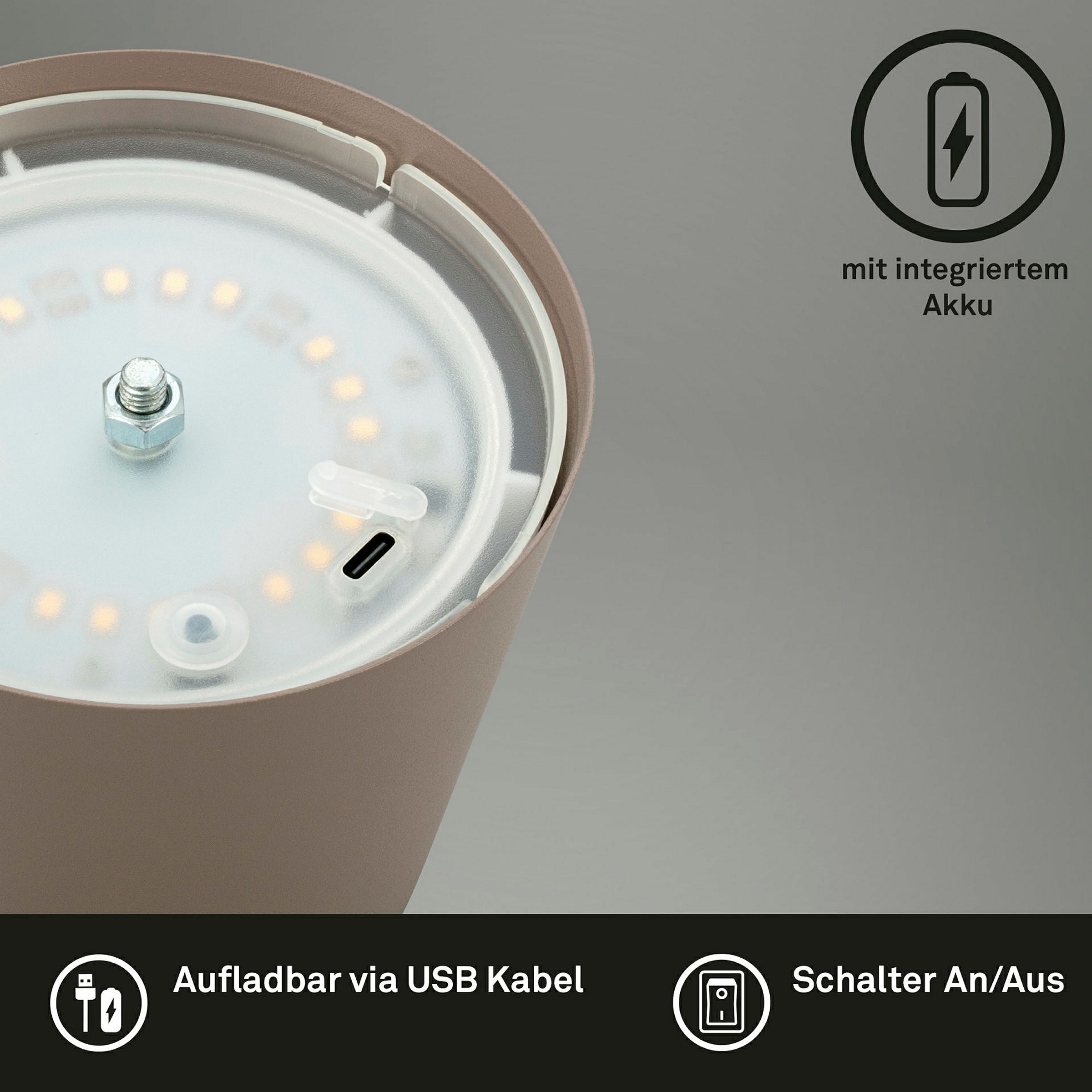KIKI LED Akku Tischleuchte, IP44, 2,5W, Umbrasand