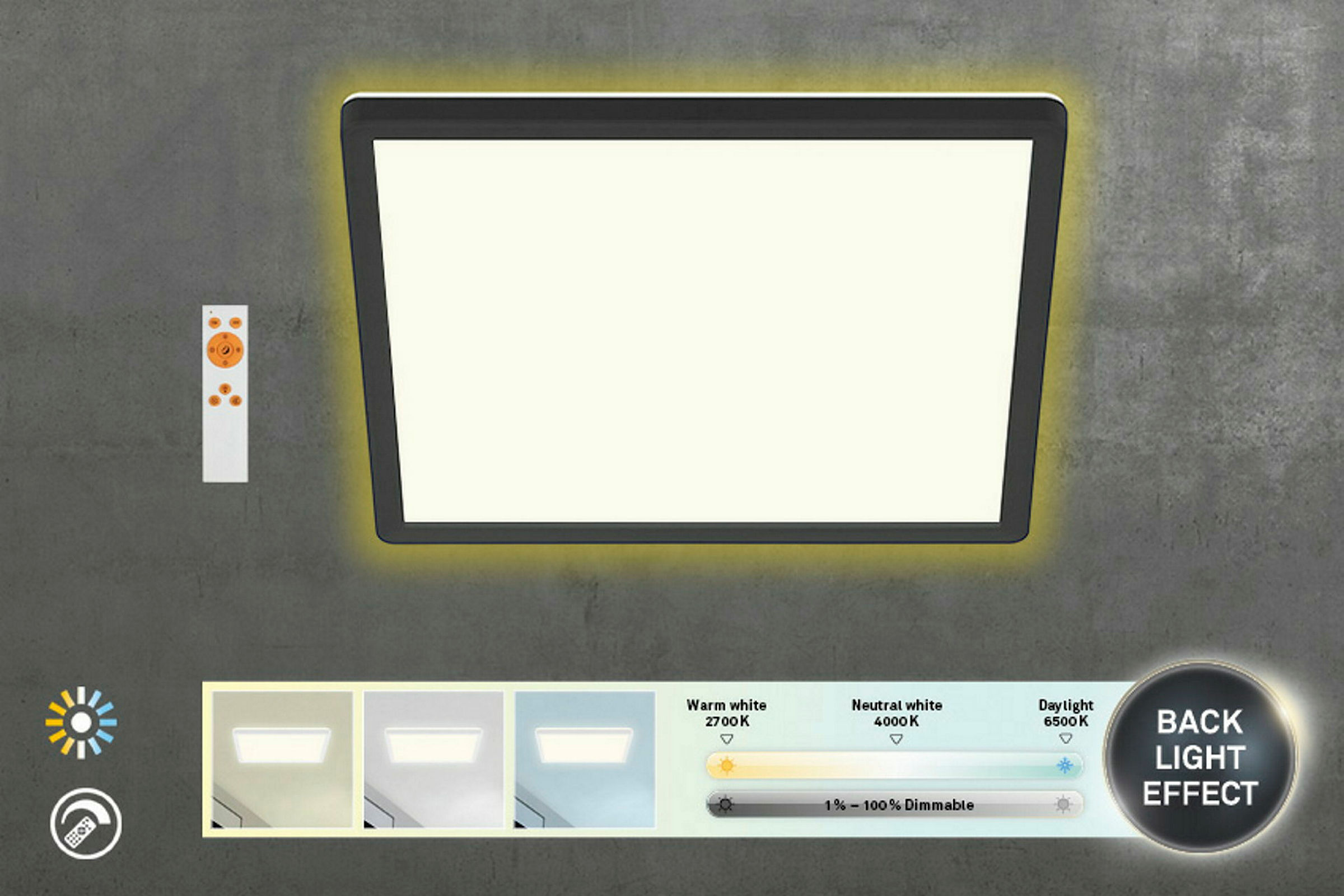 Ultraflaches CCT LED Panel,schwarz, 1xLED/18W